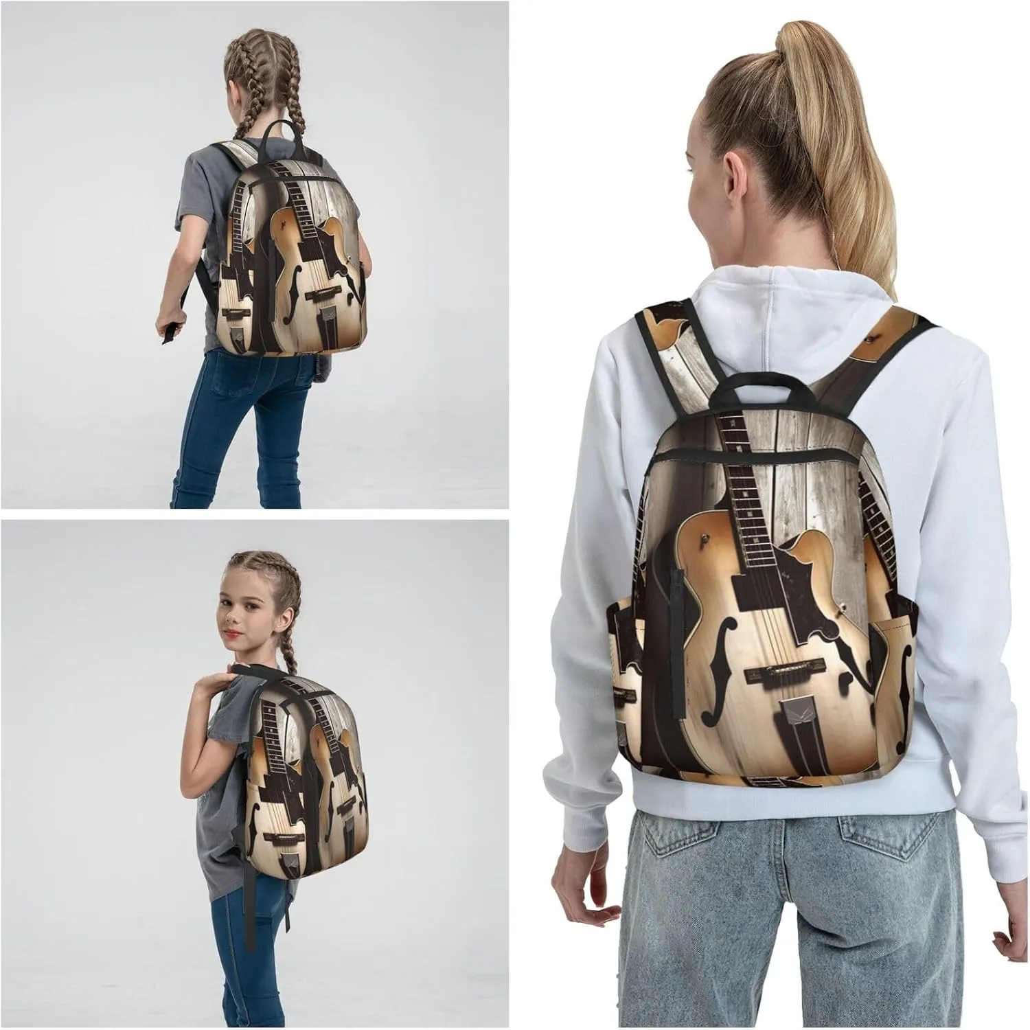 Backpack Guitar Pictures Travel Casual Laptop Backpack Adjustable Hiking Daypack for Men Women