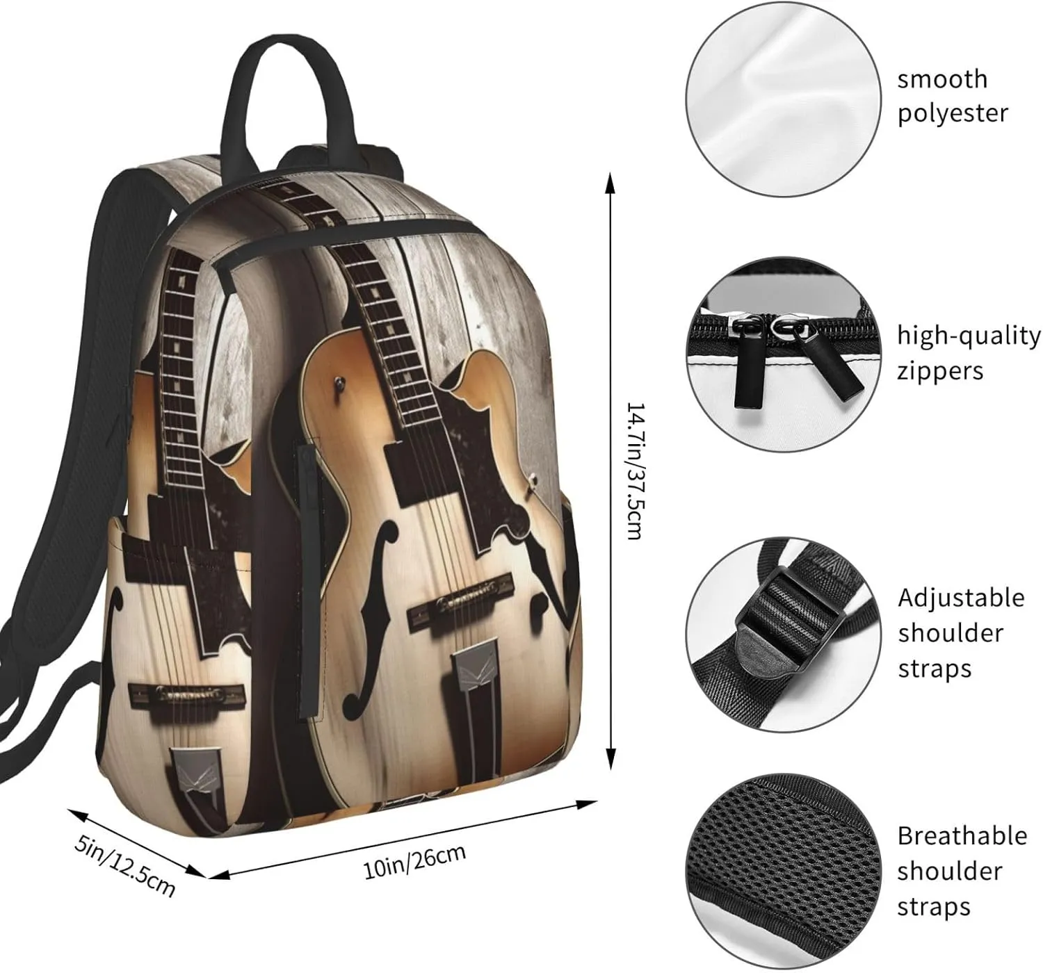 Backpack Guitar Pictures Travel Casual Laptop Backpack Adjustable Hiking Daypack for Men Women