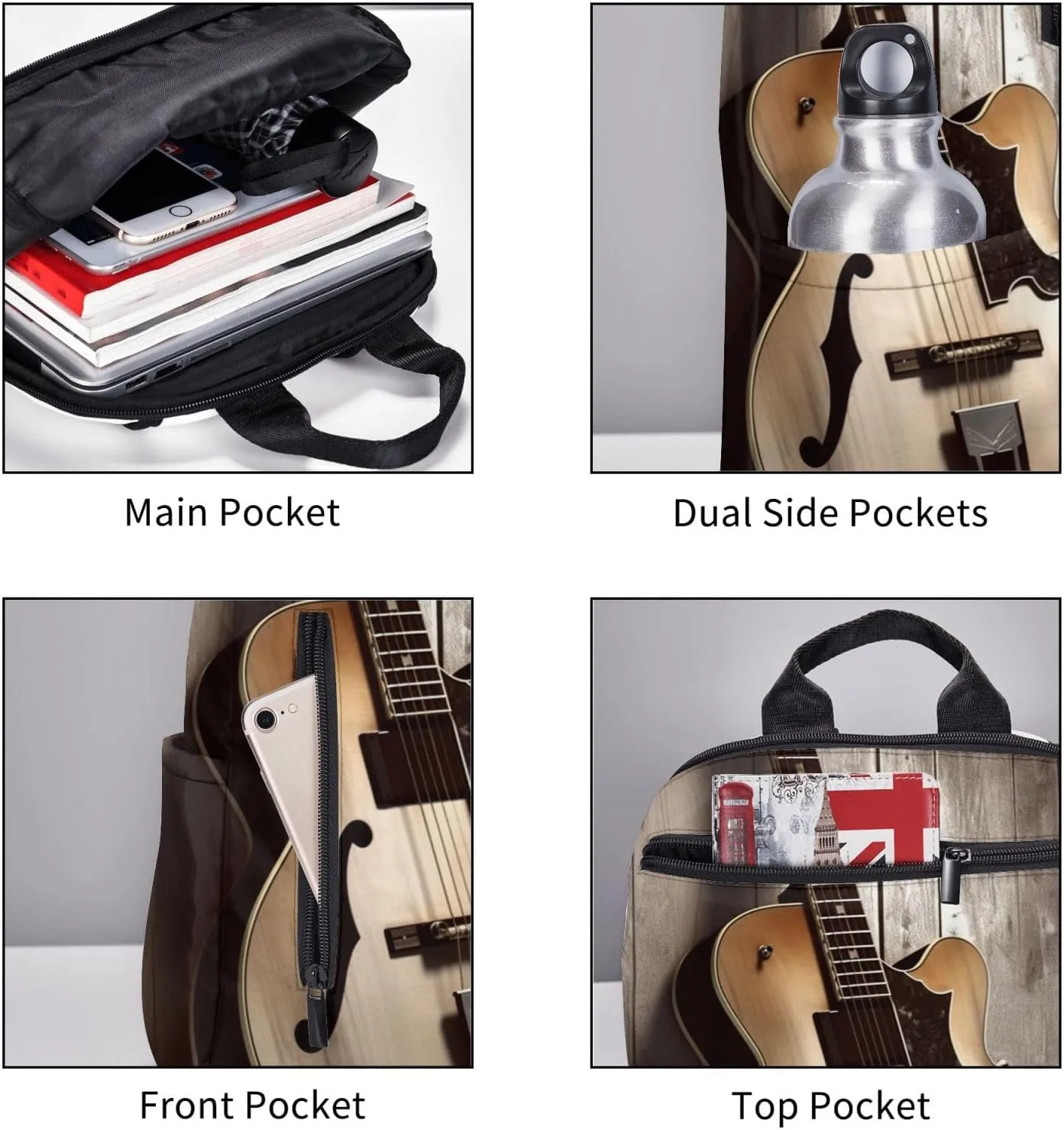 Backpack Guitar Pictures Travel Casual Laptop Backpack Adjustable Hiking Daypack for Men Women