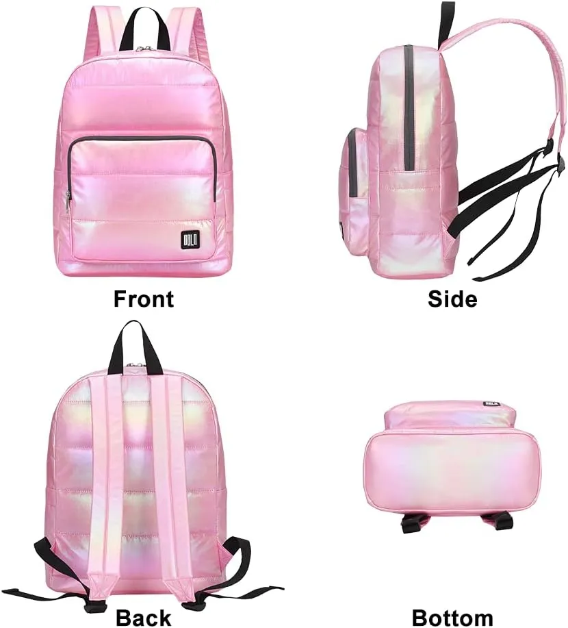 Backpack Purse for Women, Small Quilted Nylon Lightweight Backpack, Water Resistant Iridescent Puffy Casual Daypack