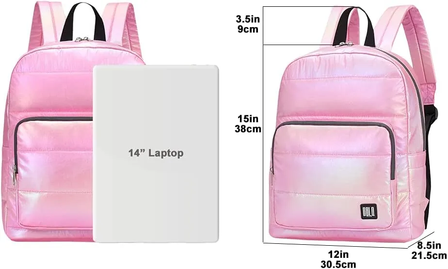 Backpack Purse for Women, Small Quilted Nylon Lightweight Backpack, Water Resistant Iridescent Puffy Casual Daypack