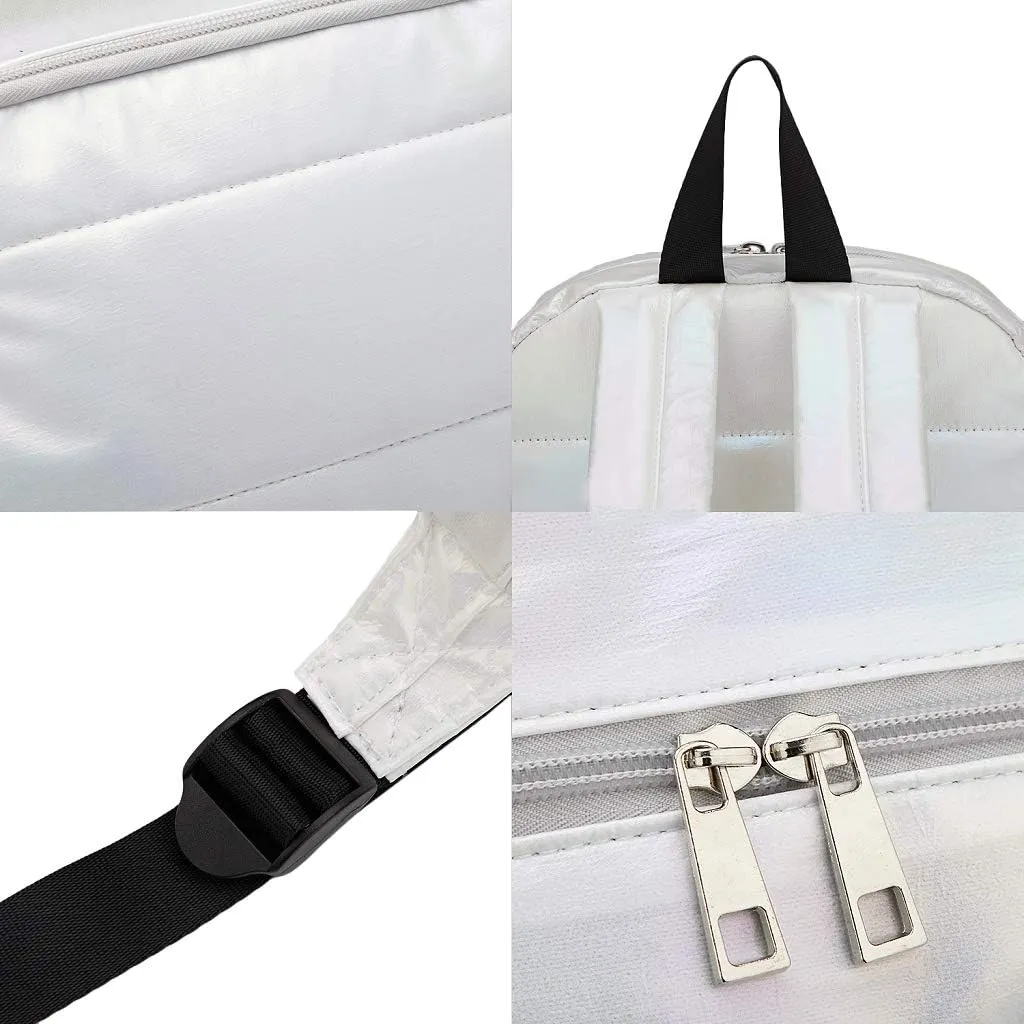 Backpack Purse for Women, Small Quilted Nylon Lightweight Backpack, Water Resistant Iridescent Puffy Casual Daypack