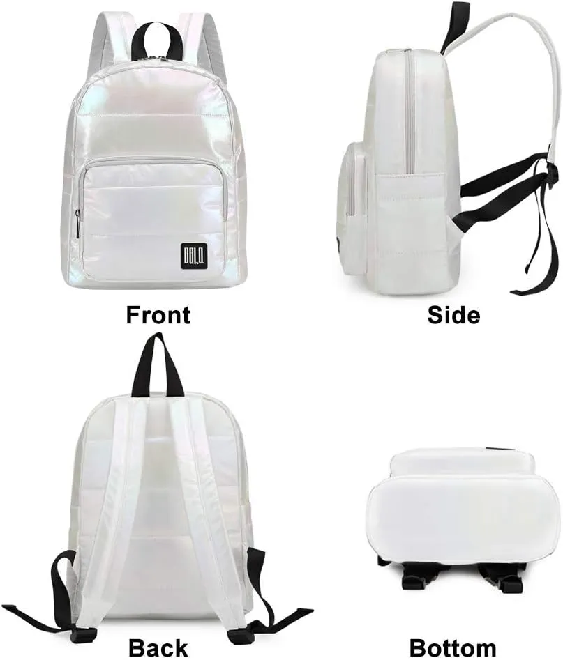 Backpack Purse for Women, Small Quilted Nylon Lightweight Backpack, Water Resistant Iridescent Puffy Casual Daypack