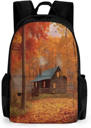 Backpack with Pocket Backpacks Autumn Woods Cabin Printed Travel Backpack Lightweight Outdoor Travel Gym Events Bag