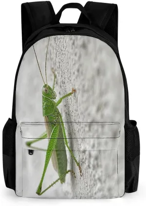 Backpack with Pocket Backpacks Green Grasshopper Image Printed Travel Backpack Lightweight Outdoor Travel Gym Events Bag