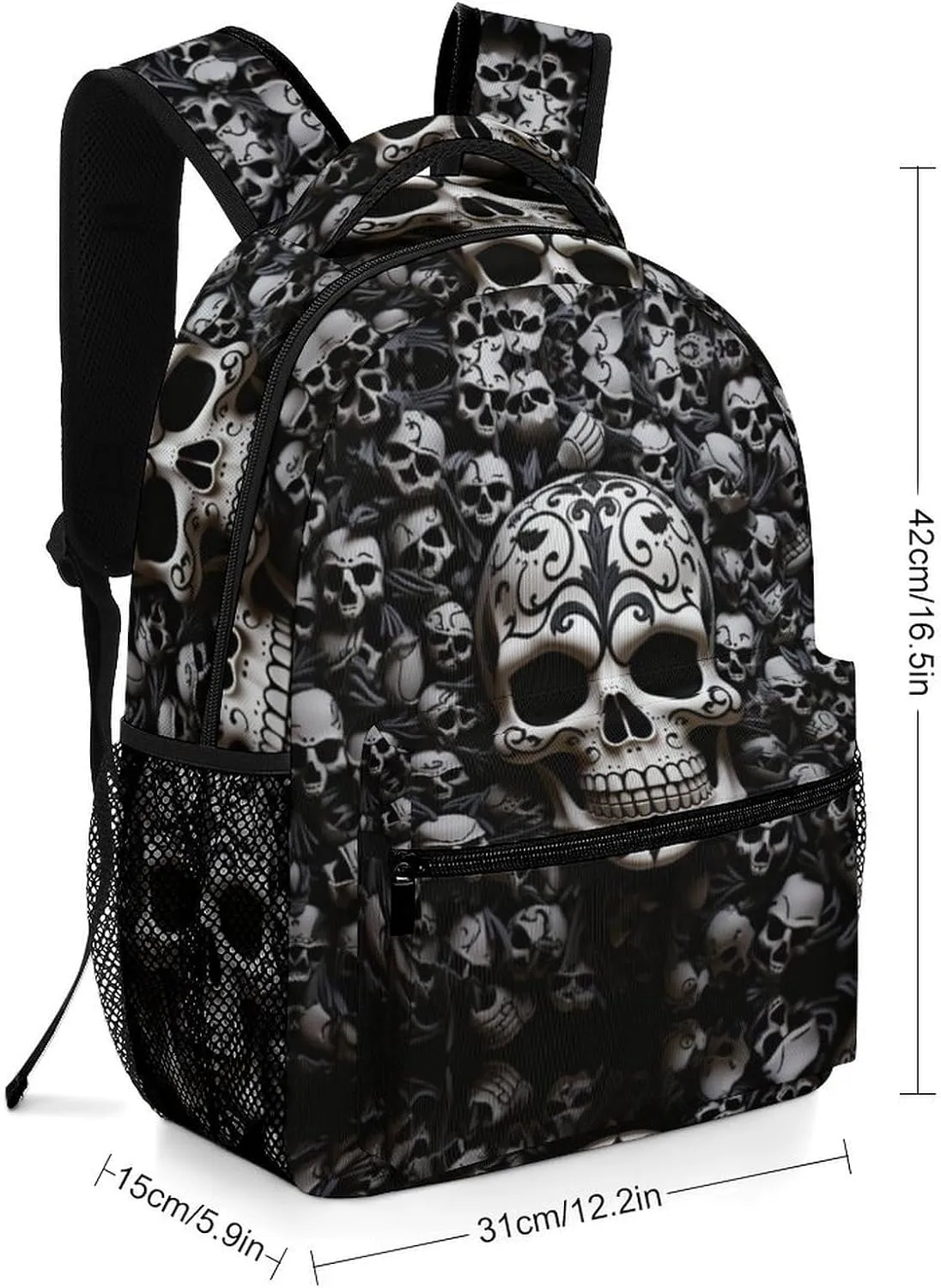 Backpacks Black And White Skulls Travel Bag Laptop Backpack Casual Daypack for Weekender Business Hiking