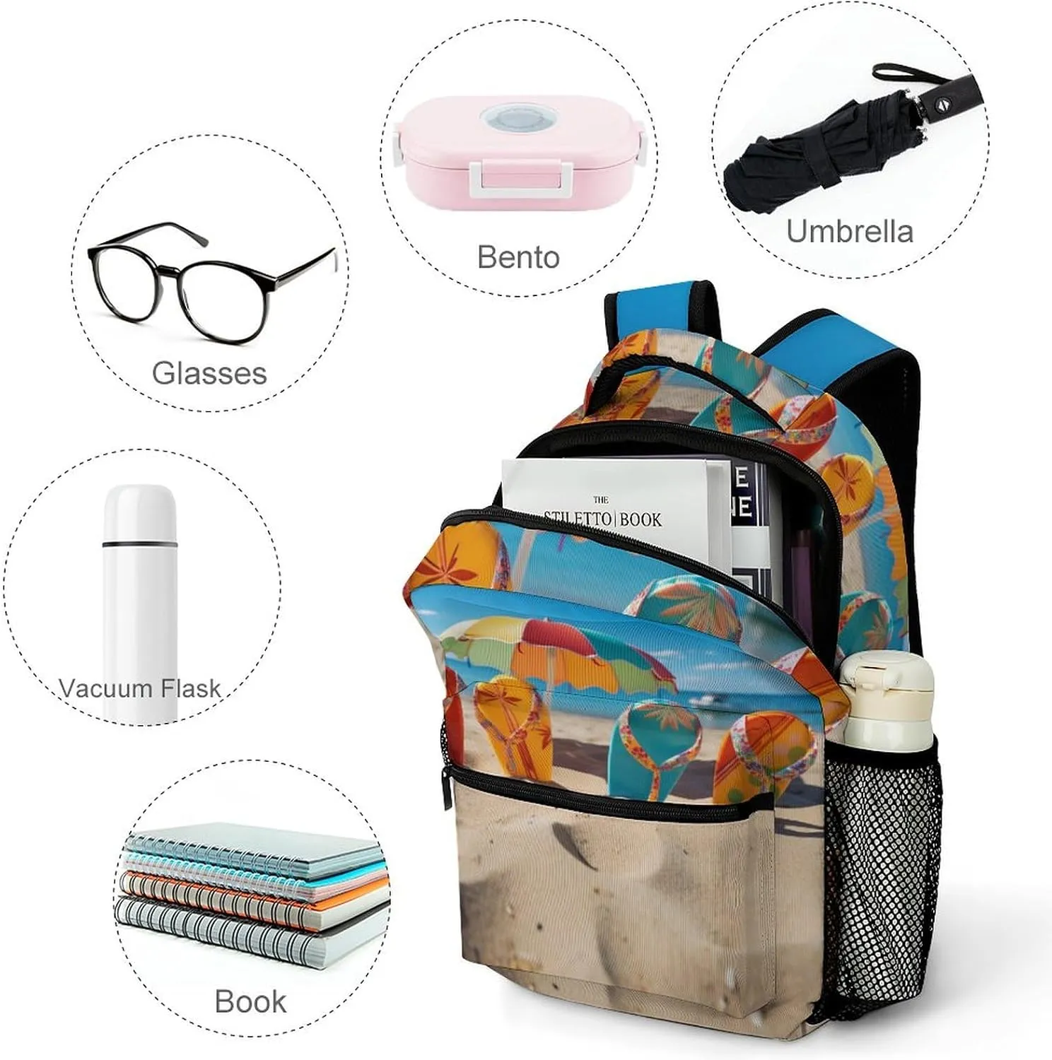 Backpacks Colorful Flip Flops Beach Ball Travel Bag Laptop Backpack Casual Daypack for Weekender Business Hiking