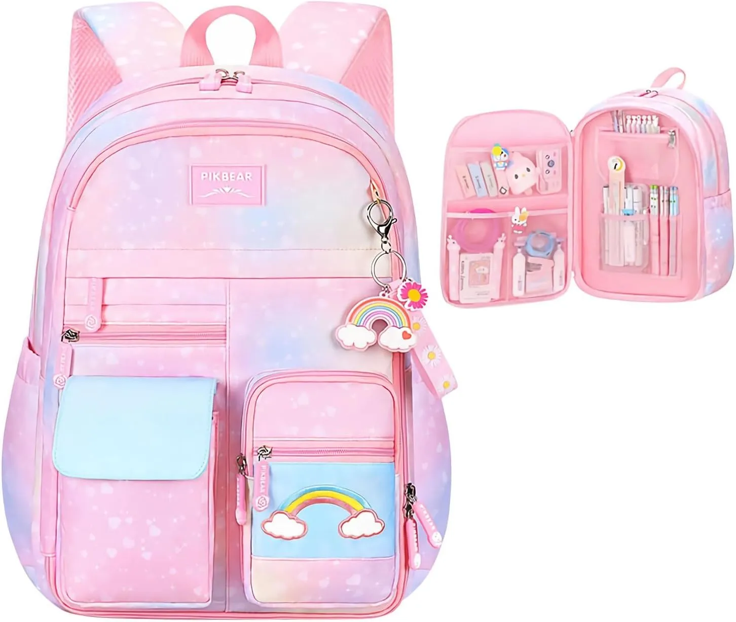 Backpacks for Girls Refrigerator Door Bookbags for Teens Girls Backpack for School Water-Resistant Primary School Daypack Elementary Students(Pink)