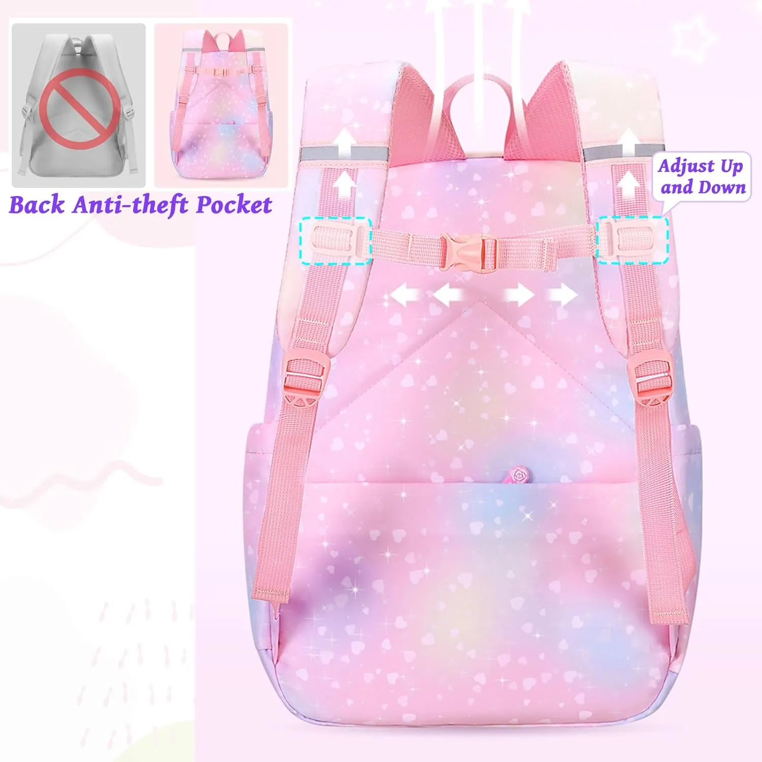 Backpacks for Girls Refrigerator Door Bookbags for Teens Girls Backpack for School Water-Resistant Primary School Daypack Elementary Students(Pink)