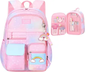 Backpacks for Girls Refrigerator Door Bookbags for Teens Girls Backpack for School Water-Resistant Primary School Daypack Elementary Students(Pink)