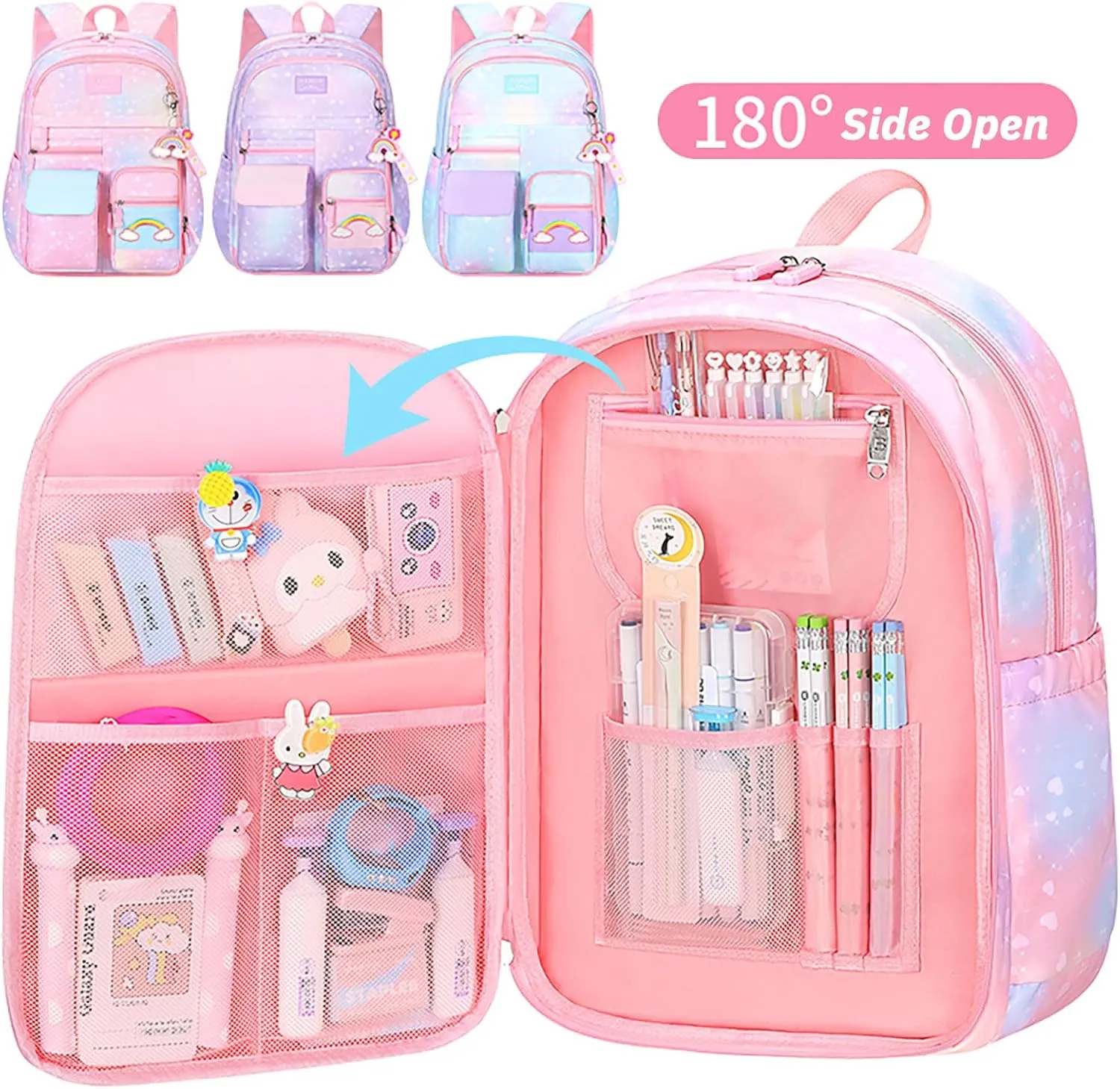 Backpacks for Girls Refrigerator Door Bookbags for Teens Girls Backpack for School Water-Resistant Primary School Daypack Elementary Students(Pink)