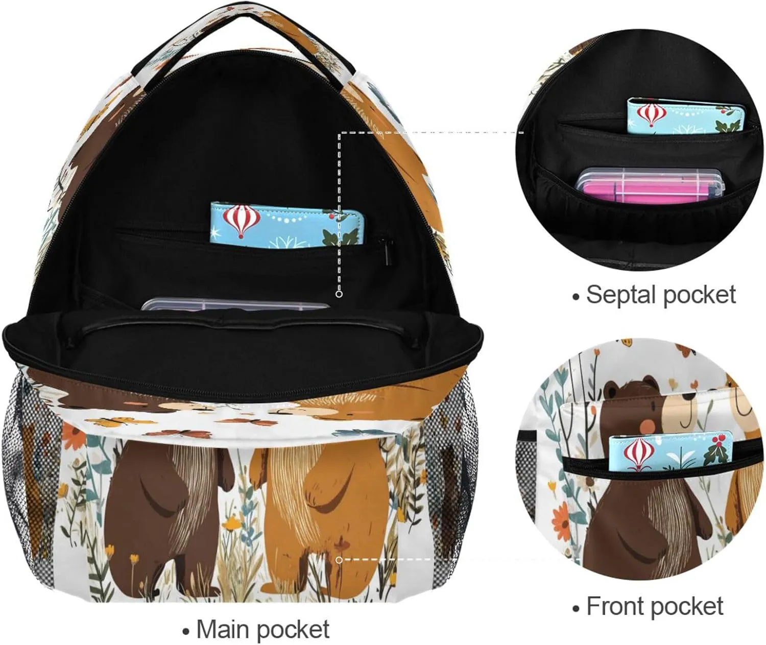 Backpacks for Teenager Fashion Laptop Bookbag with Chest Strap Gift Men & Women Chic Bears White