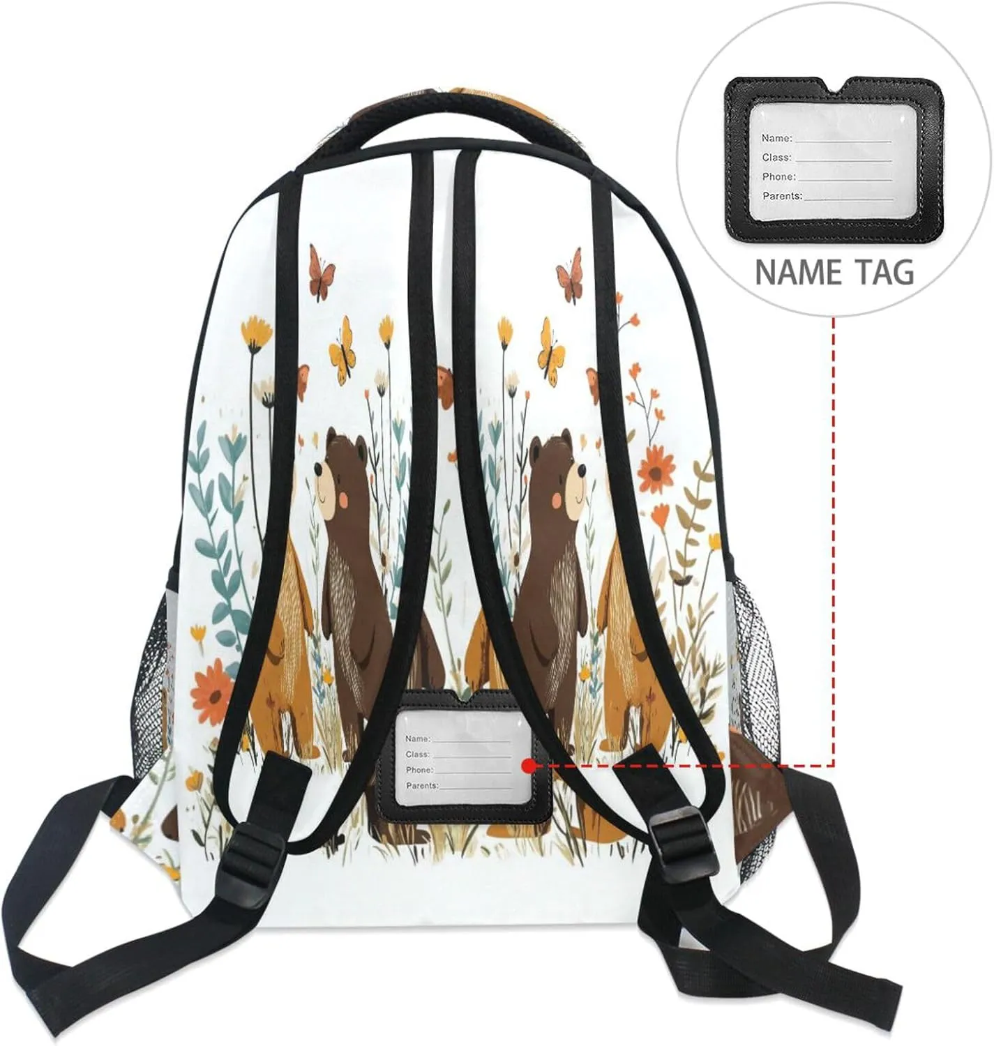 Backpacks for Teenager Fashion Laptop Bookbag with Chest Strap Gift Men & Women Chic Bears White