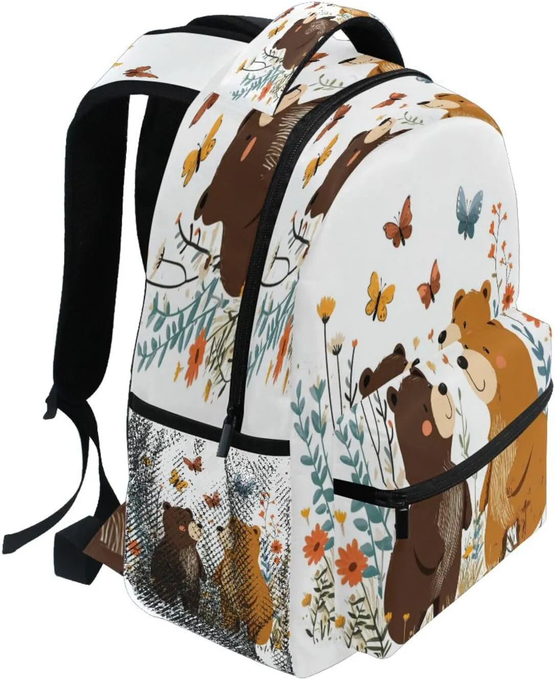 Backpacks for Teenager Fashion Laptop Bookbag with Chest Strap Gift Men & Women Chic Bears White