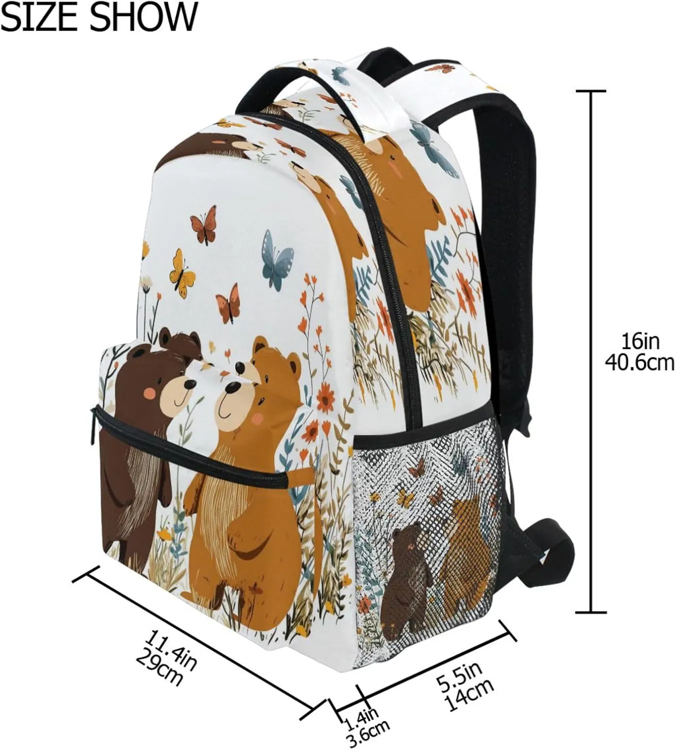 Backpacks for Teenager Fashion Laptop Bookbag with Chest Strap Gift Men & Women Chic Bears White