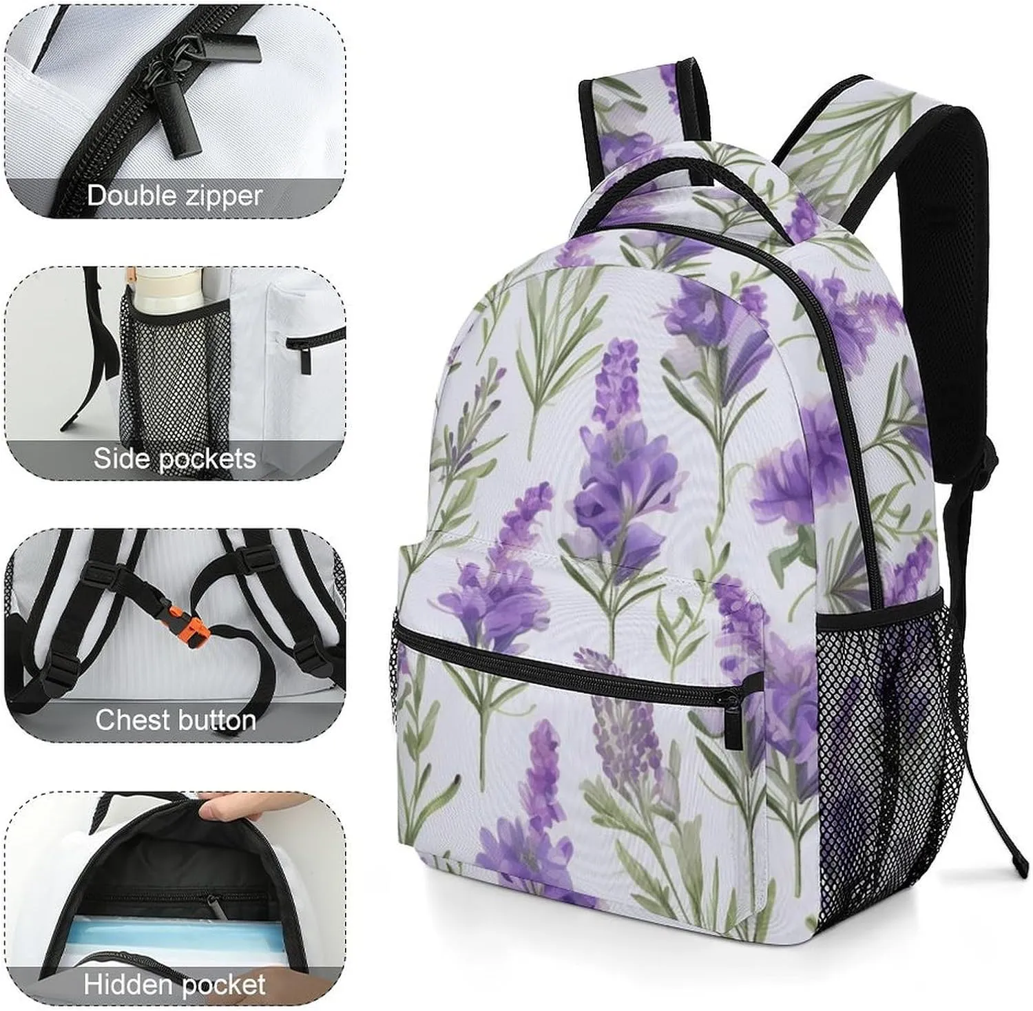 Backpacks Lavender Flowers Travel Bag Laptop Backpack Casual Daypack for Weekender Business Hiking