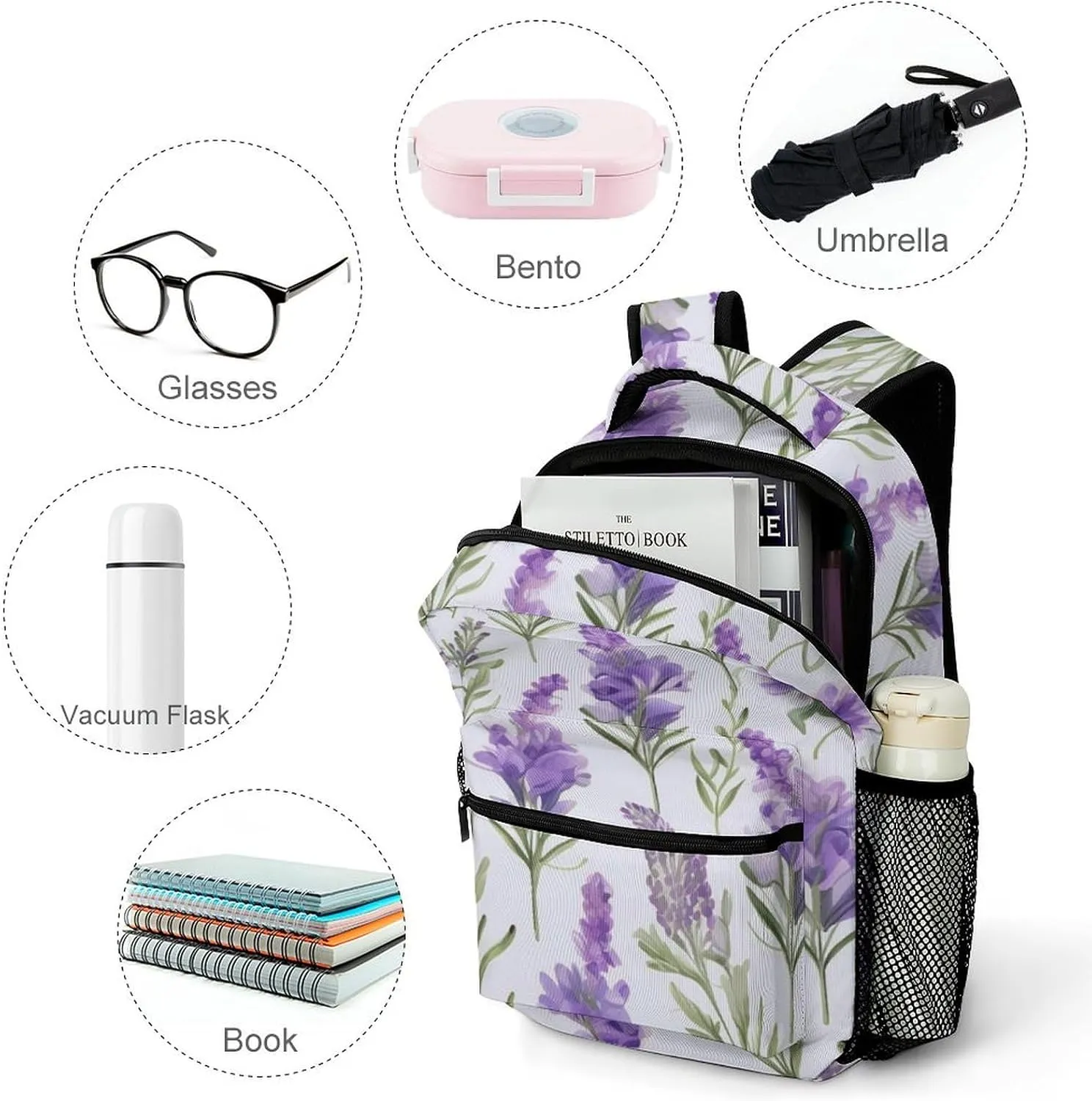 Backpacks Lavender Flowers Travel Bag Laptop Backpack Casual Daypack for Weekender Business Hiking