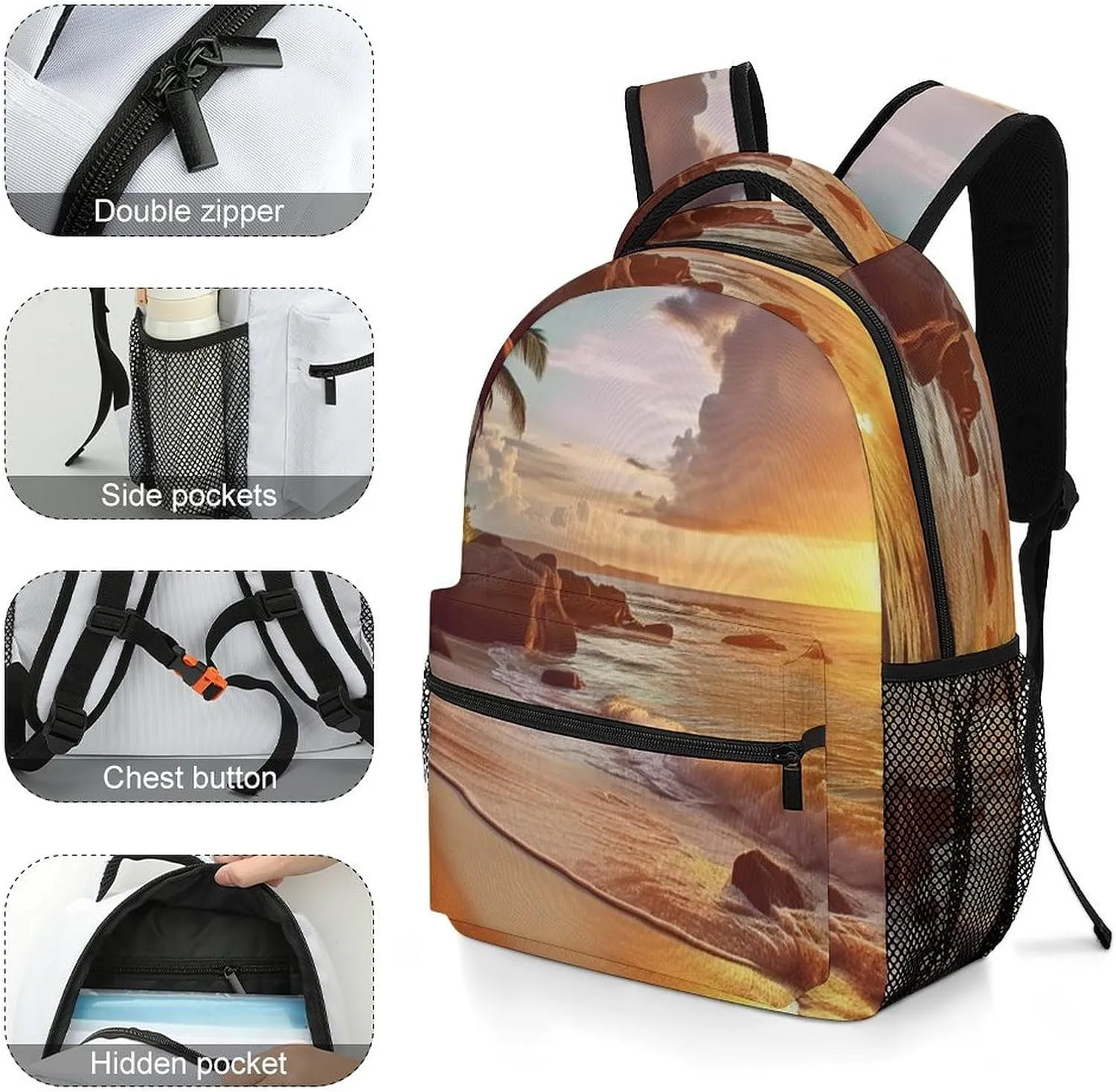 Backpacks Tropical Beach at Sunset Travel Bag Laptop Backpack Casual Daypack for Weekender Business Hiking