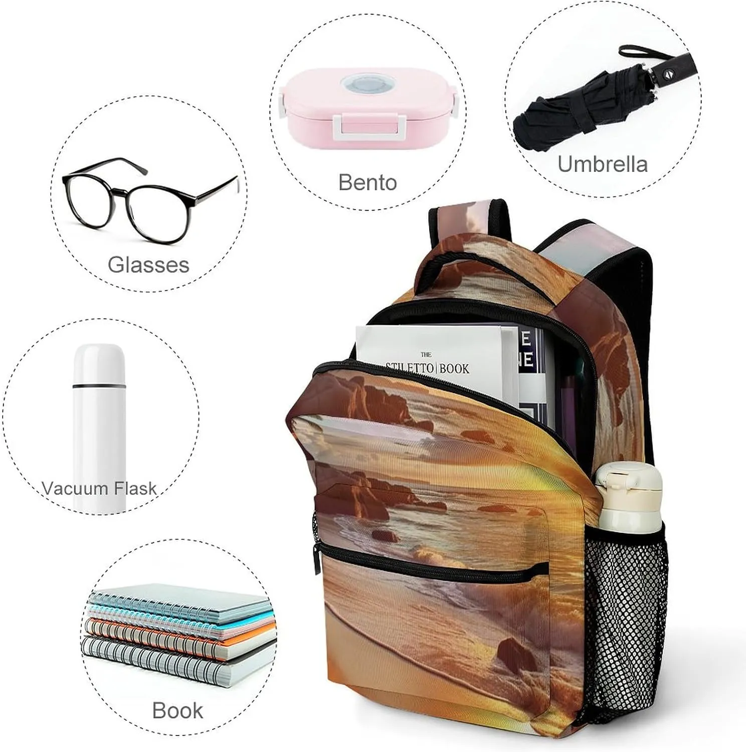 Backpacks Tropical Beach at Sunset Travel Bag Laptop Backpack Casual Daypack for Weekender Business Hiking