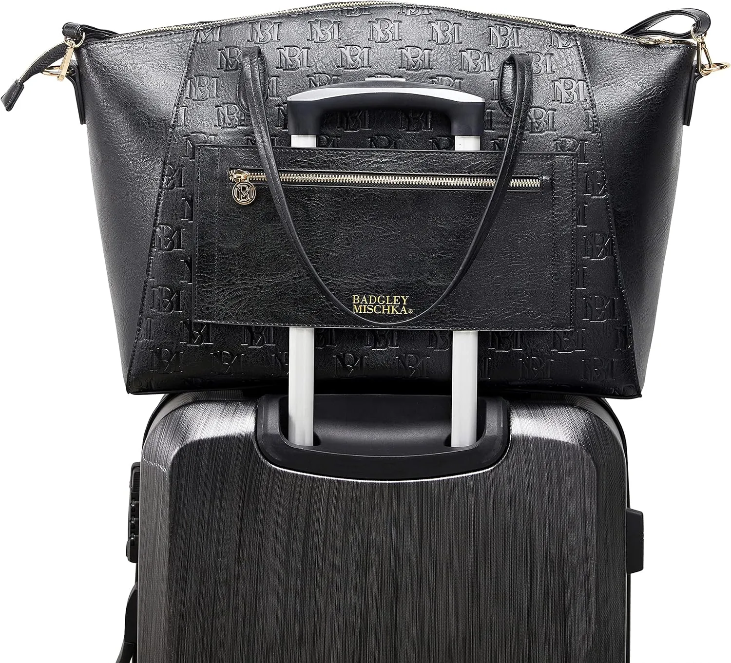 Badgley Mischka Caroline Vegan Leather Tote Weekender Travel Bag (Black)