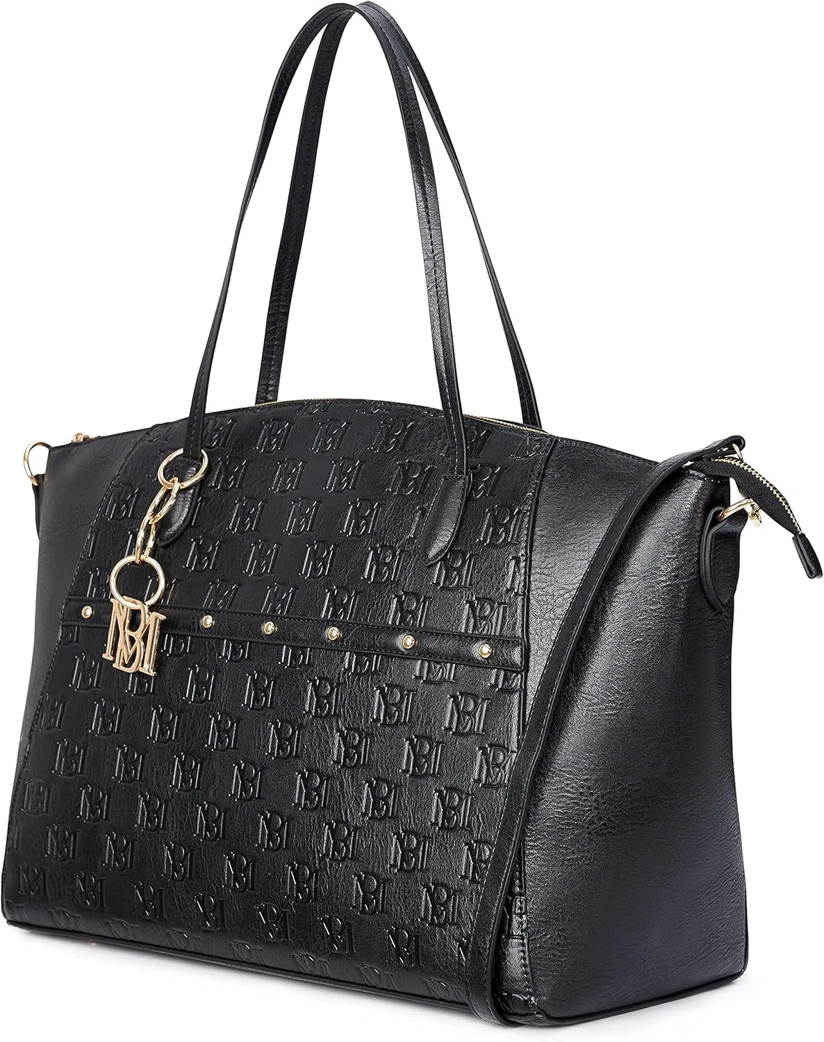 Badgley Mischka Caroline Vegan Leather Tote Weekender Travel Bag (Black)