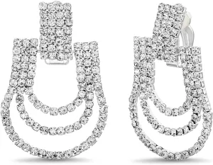 Badgley Mischka Women's Earrings - Wedding Bridal Elegant Rhinestone Door Knocker Clip On Earrings for Women