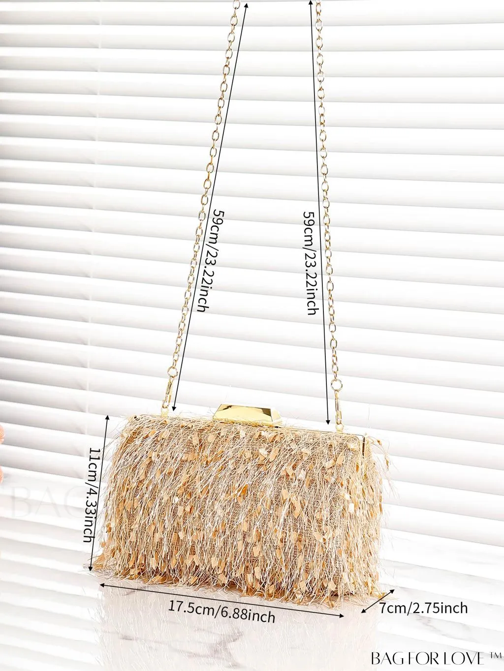 BagForLove - Champagne Mini Box Bag with Fashionable Fuzzy Texture and Chain Strap - Perfect for Parties