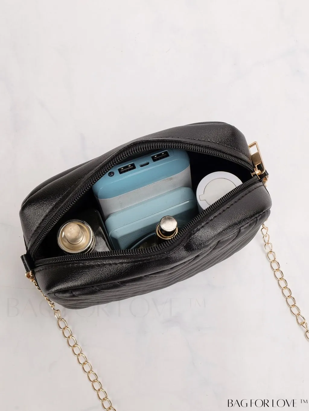 BagForLove - Compact Crossbody Chain Bag with Chevron Embossed Design