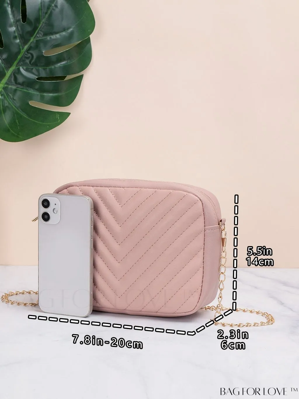 BagForLove - Compact Crossbody Chain Bag with Chevron Embossed Design