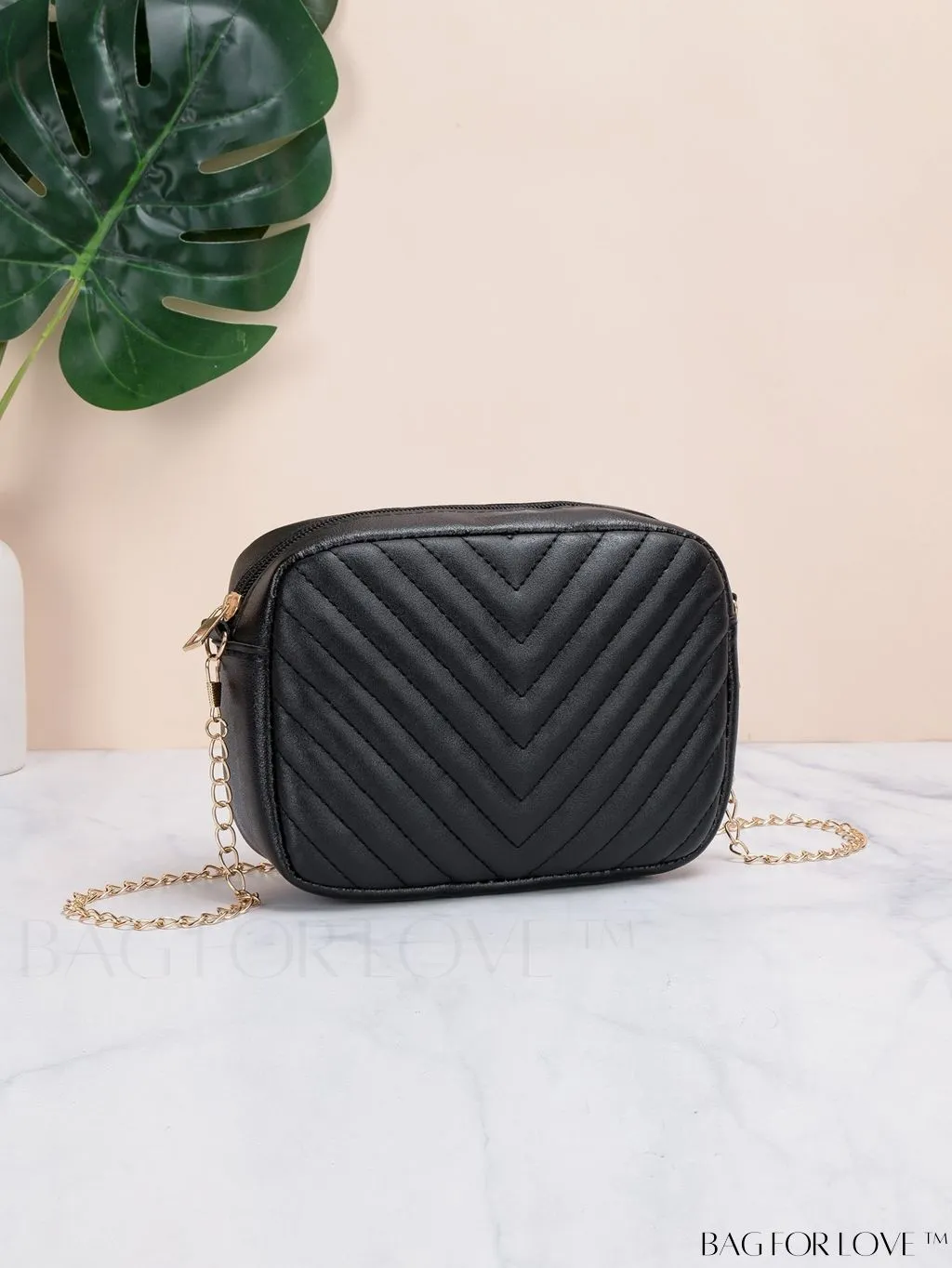 BagForLove - Compact Crossbody Chain Bag with Chevron Embossed Design
