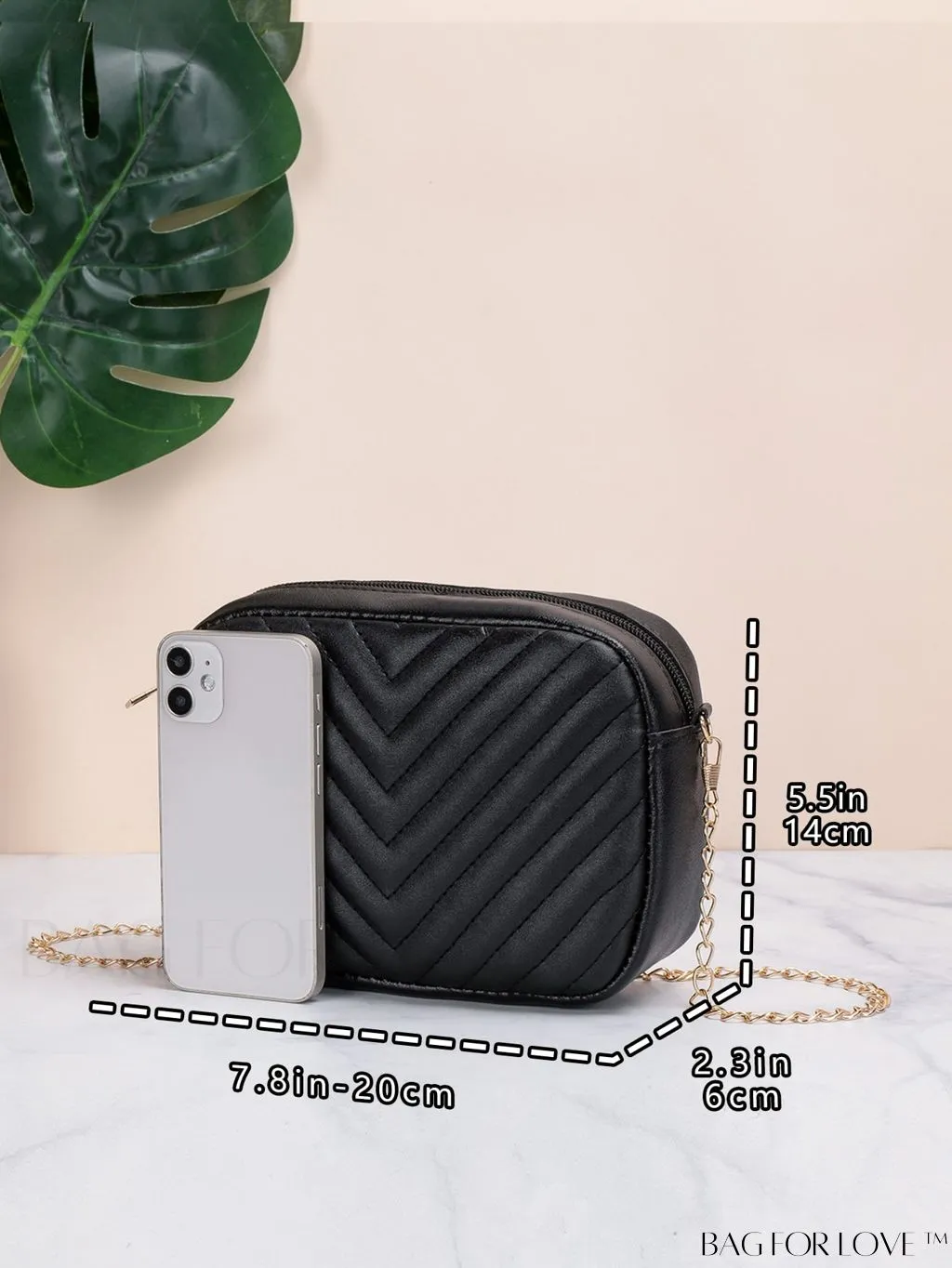 BagForLove - Compact Crossbody Chain Bag with Chevron Embossed Design