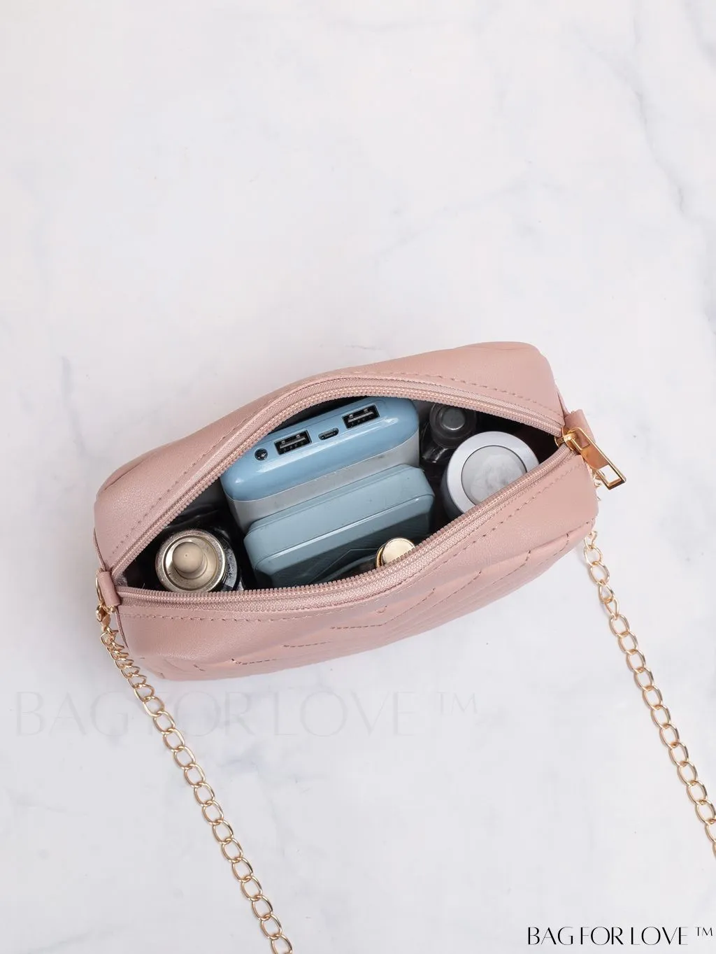 BagForLove - Compact Crossbody Chain Bag with Chevron Embossed Design