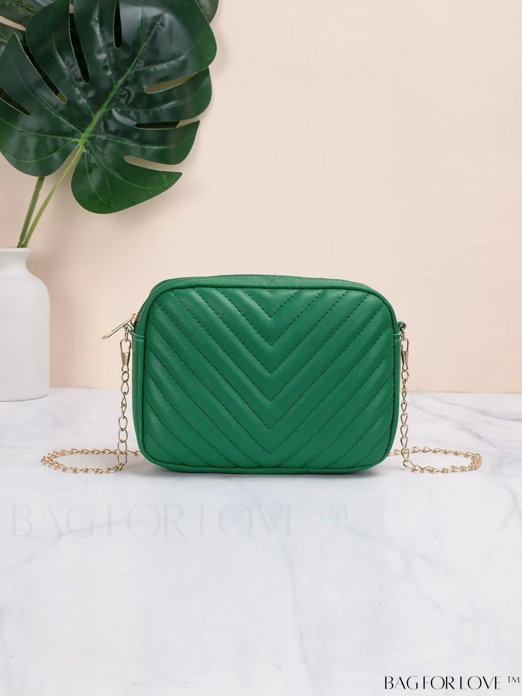BagForLove - Compact Crossbody Chain Bag with Chevron Embossed Design
