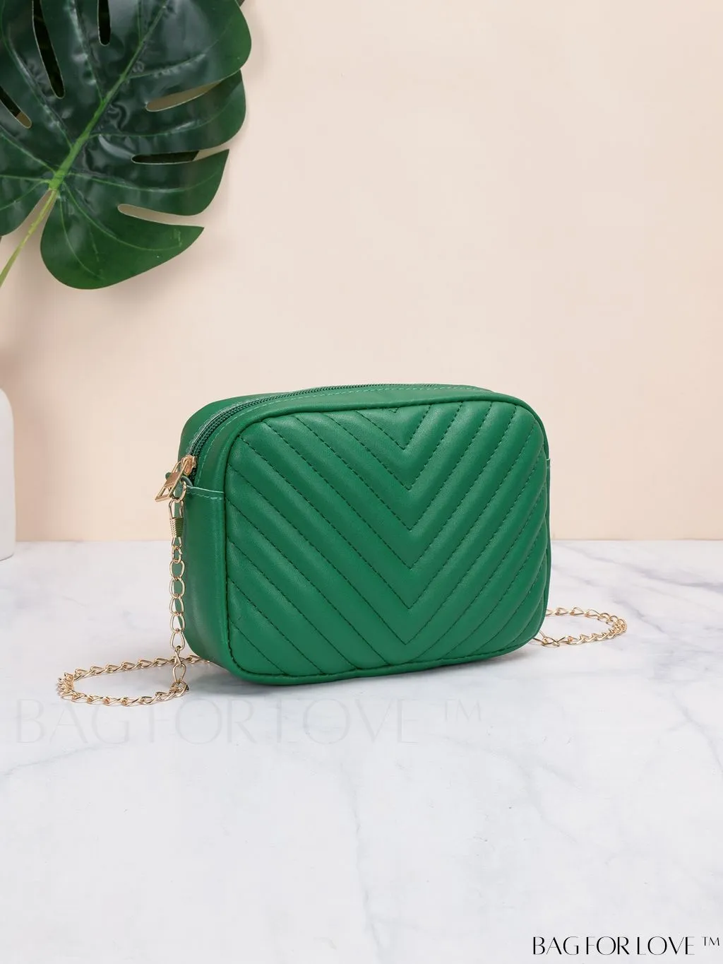 BagForLove - Compact Crossbody Chain Bag with Chevron Embossed Design