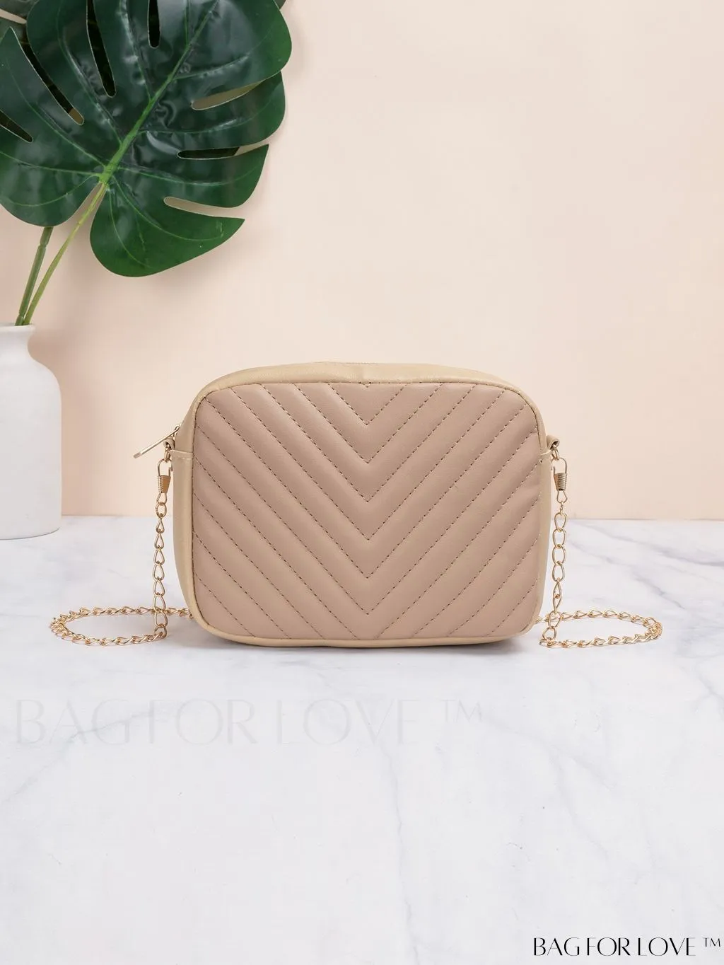 BagForLove - Compact Crossbody Chain Bag with Chevron Embossed Design
