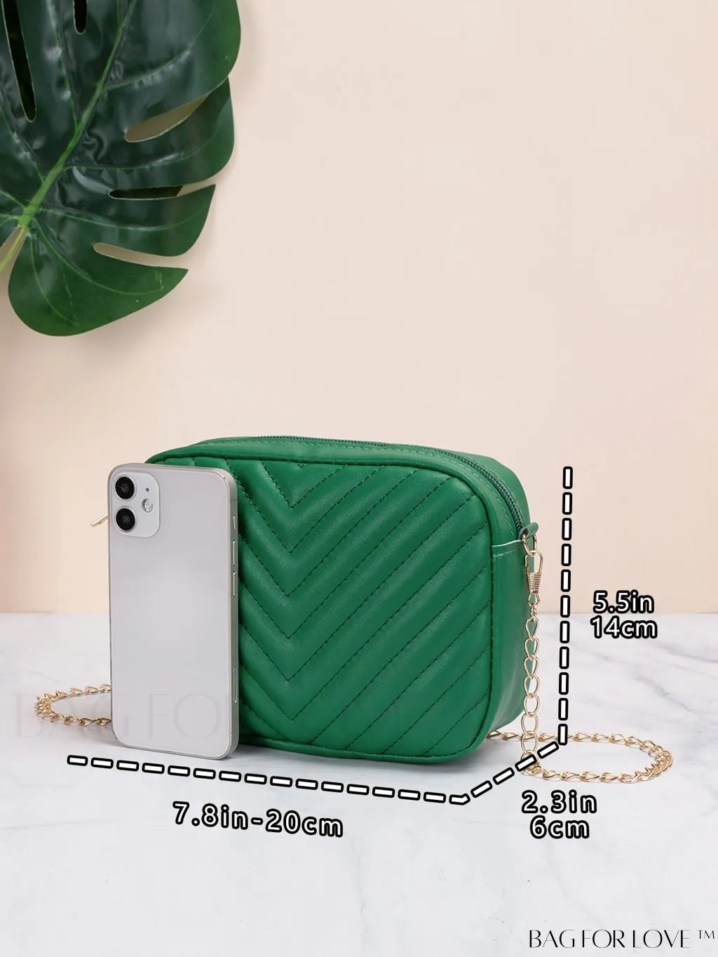 BagForLove - Compact Crossbody Chain Bag with Chevron Embossed Design