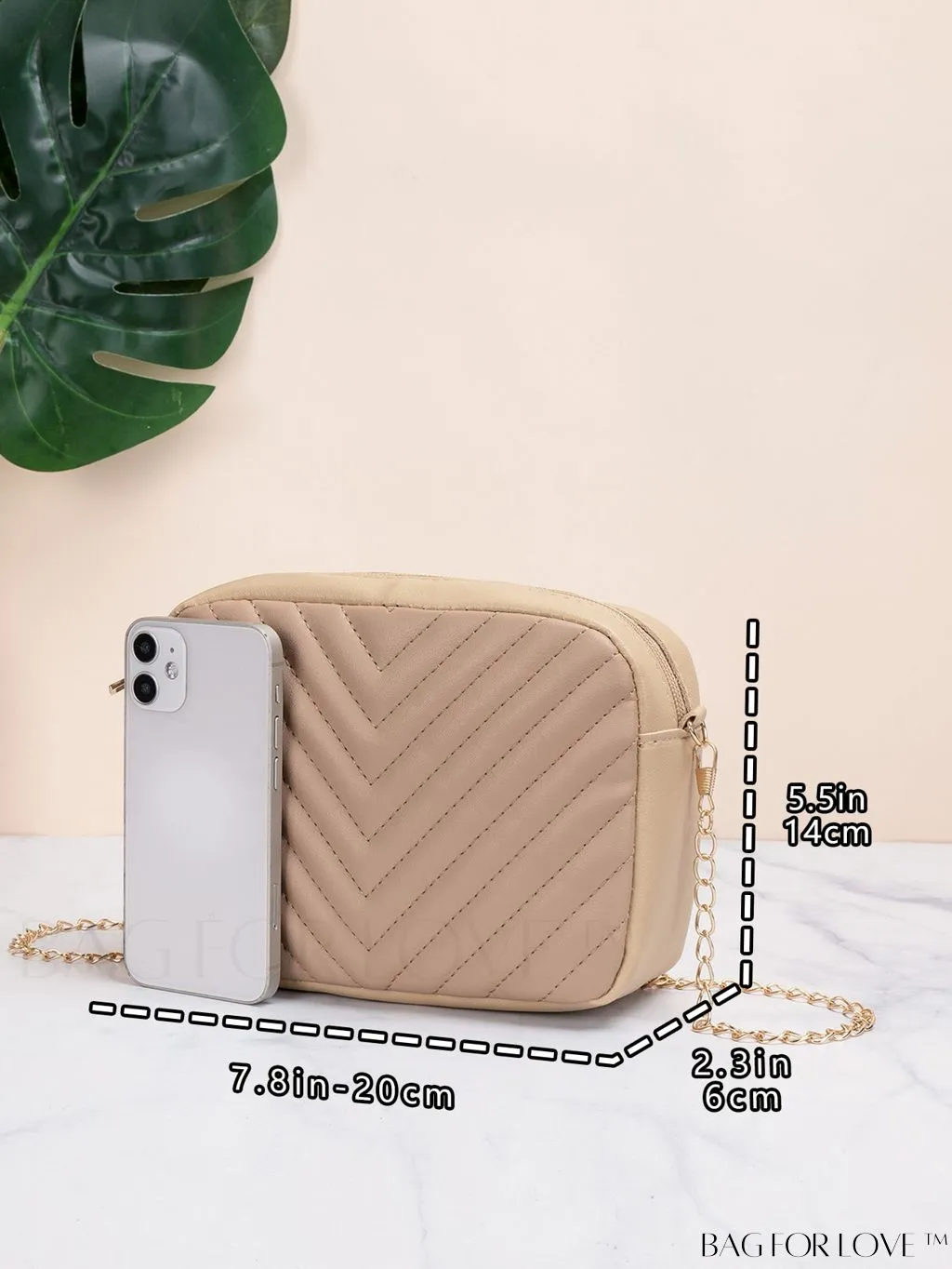 BagForLove - Compact Crossbody Chain Bag with Chevron Embossed Design