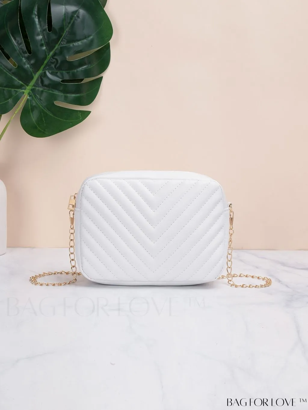 BagForLove - Compact Crossbody Chain Bag with Chevron Embossed Design