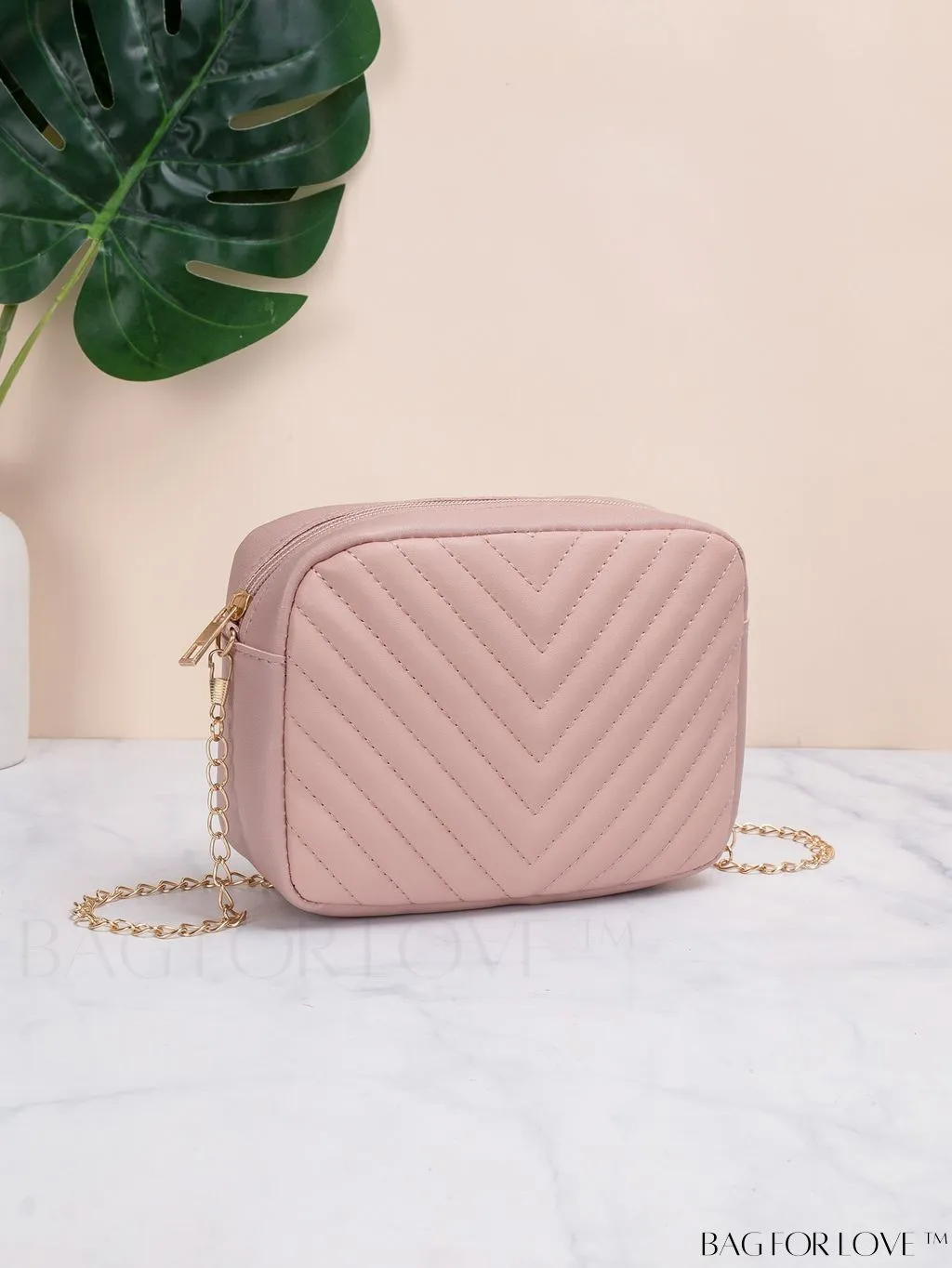 BagForLove - Compact Crossbody Chain Bag with Chevron Embossed Design