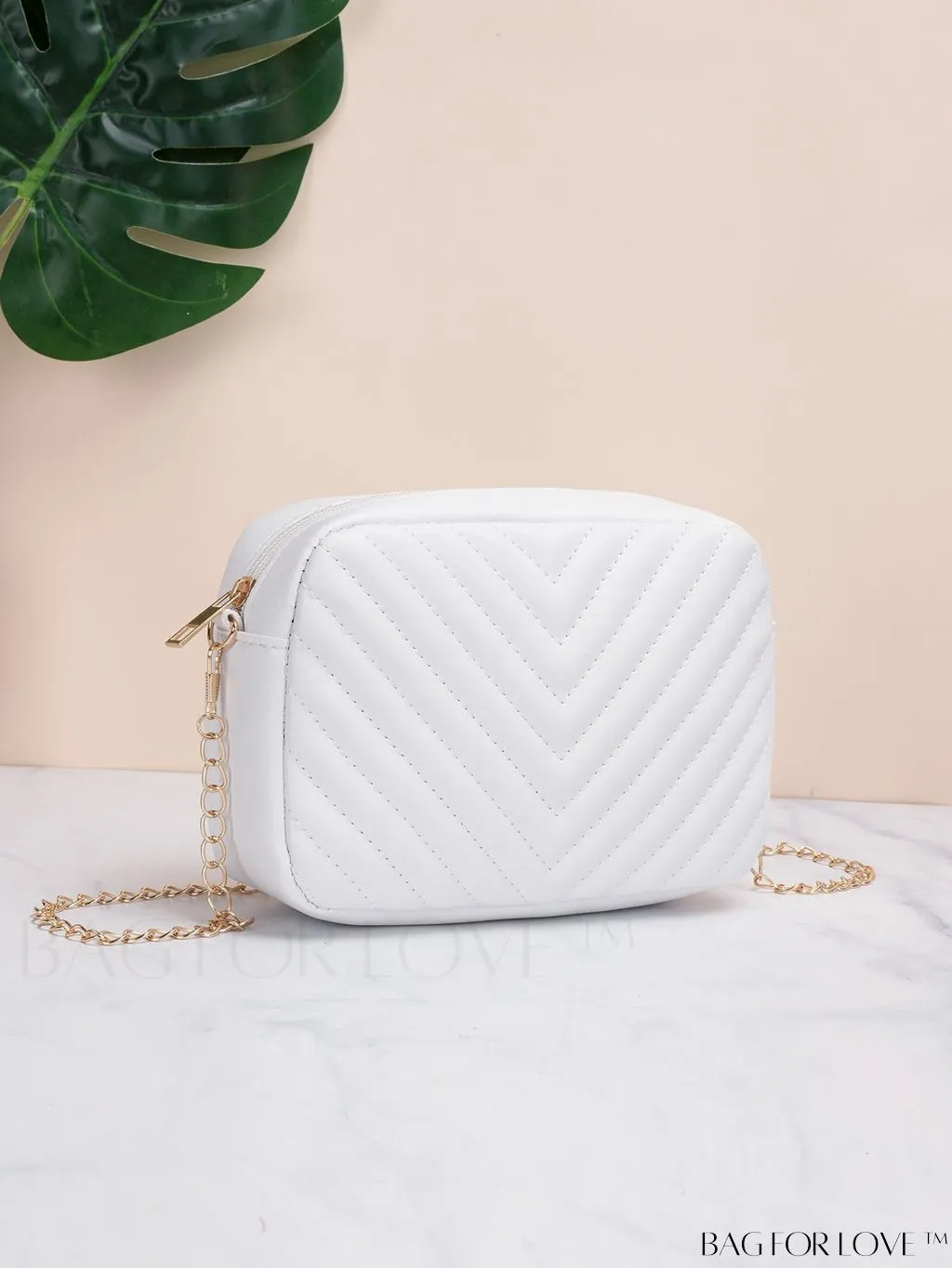 BagForLove - Compact Crossbody Chain Bag with Chevron Embossed Design