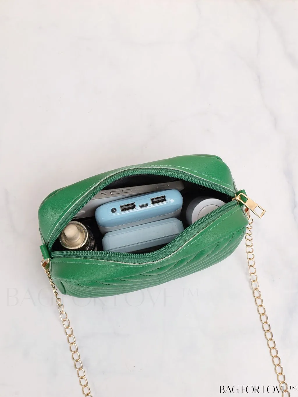 BagForLove - Compact Crossbody Chain Bag with Chevron Embossed Design