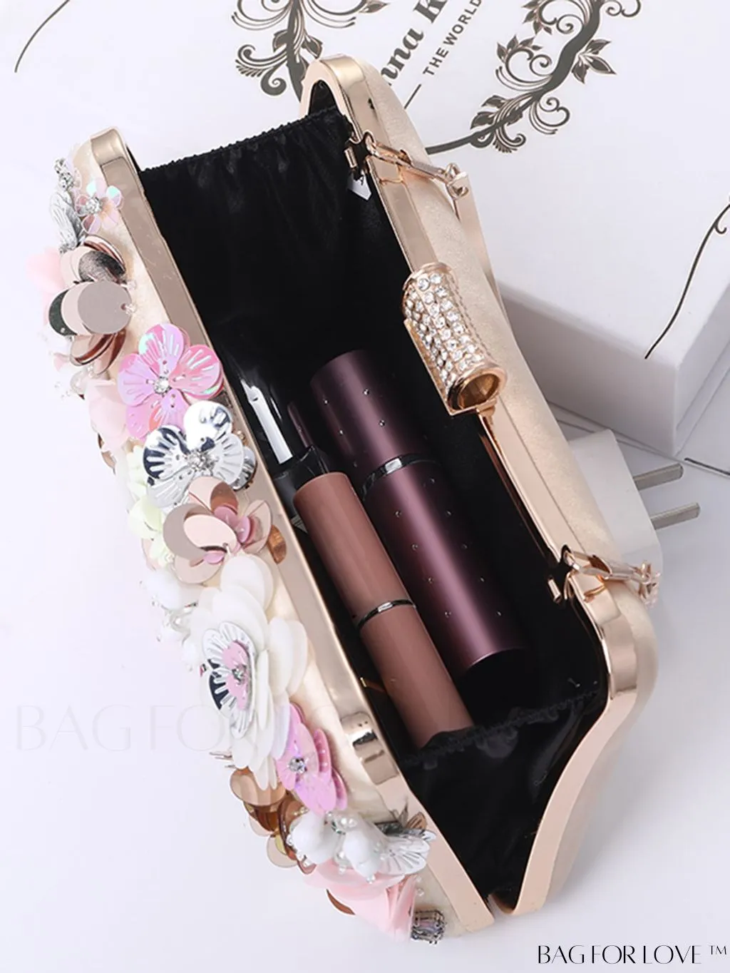 BagForLove - Elegant Floral Clutch: Perfect for Evening Parties, Bridal Events - Embroidered Womens Handbag