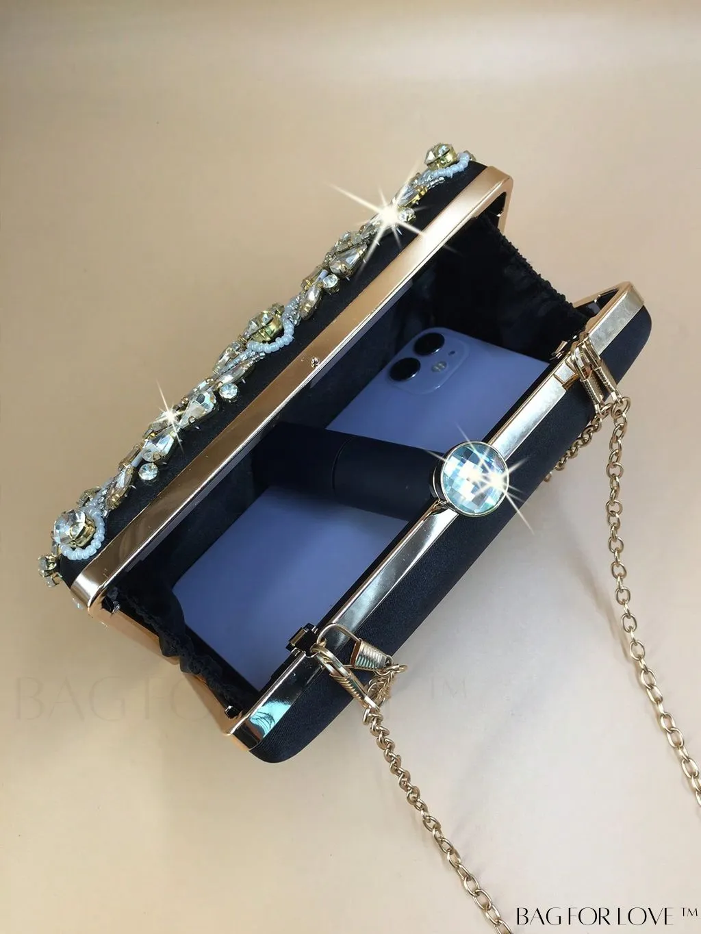 BagForLove - Evening Clutch Bag with Rhinestone Decor, perfect for Parties and Events