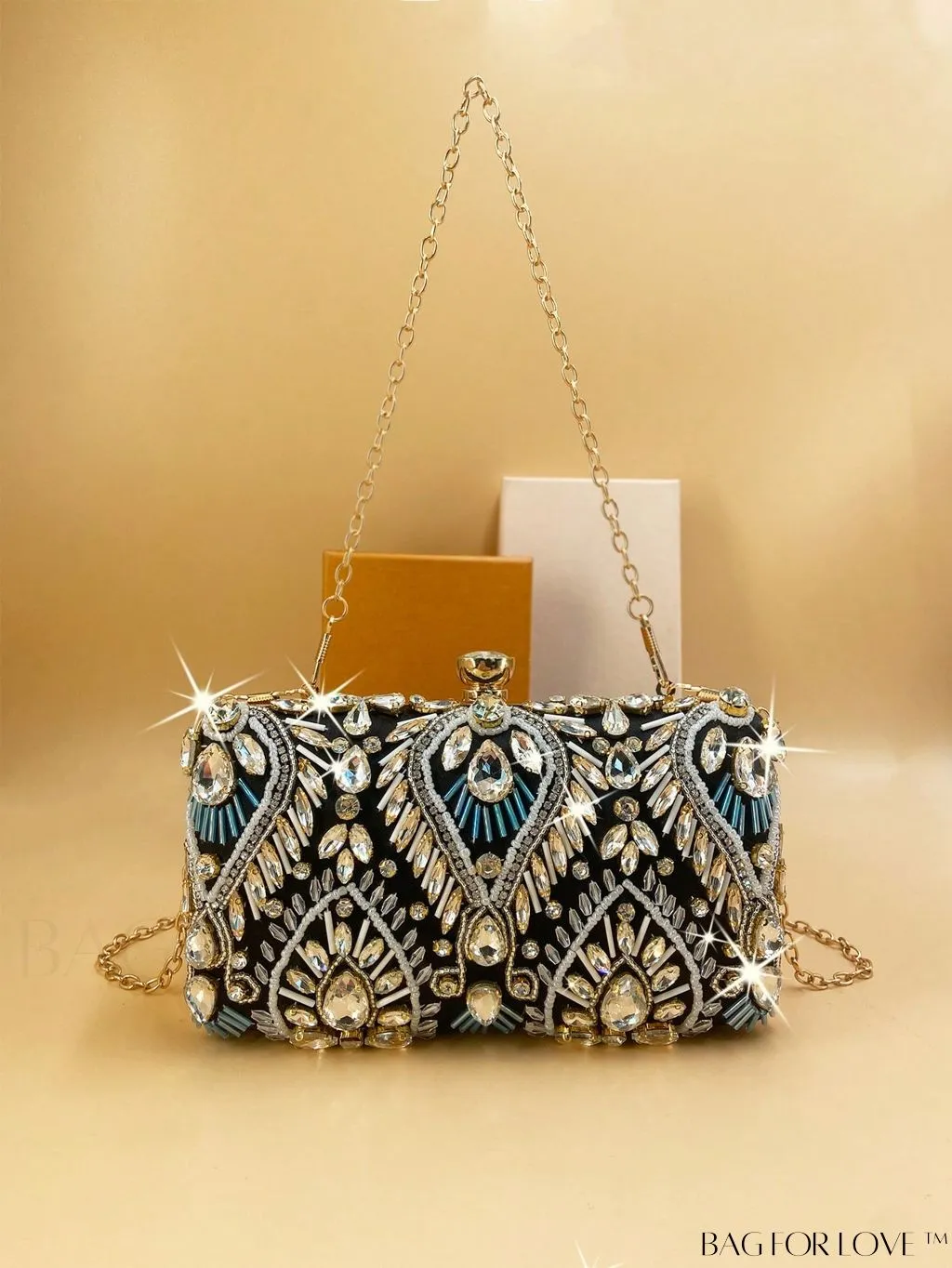 BagForLove - Evening Clutch Bag with Rhinestone Decor, perfect for Parties and Events