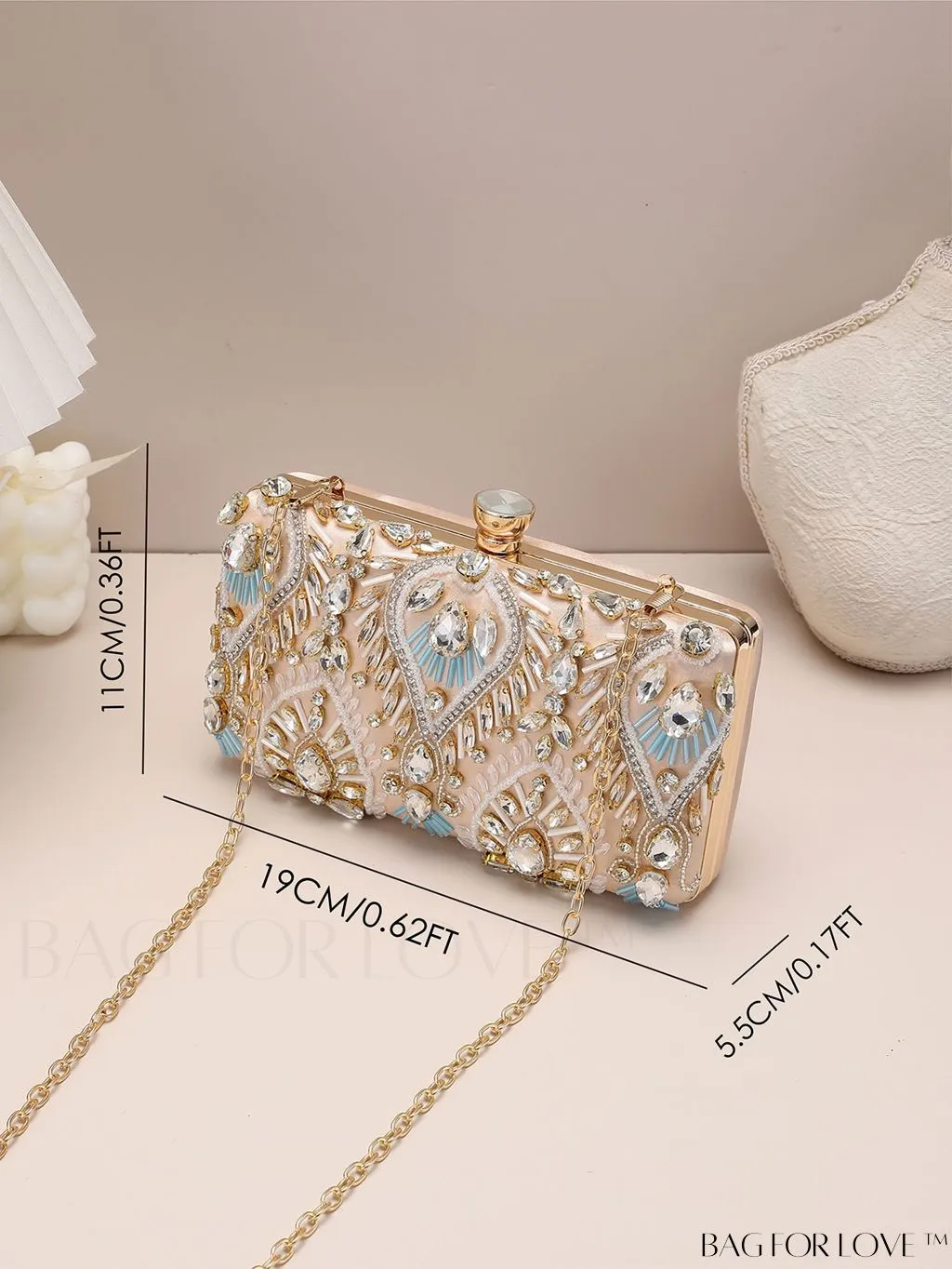 BagForLove - Evening Clutch Bag with Rhinestone Decor, perfect for Parties and Events
