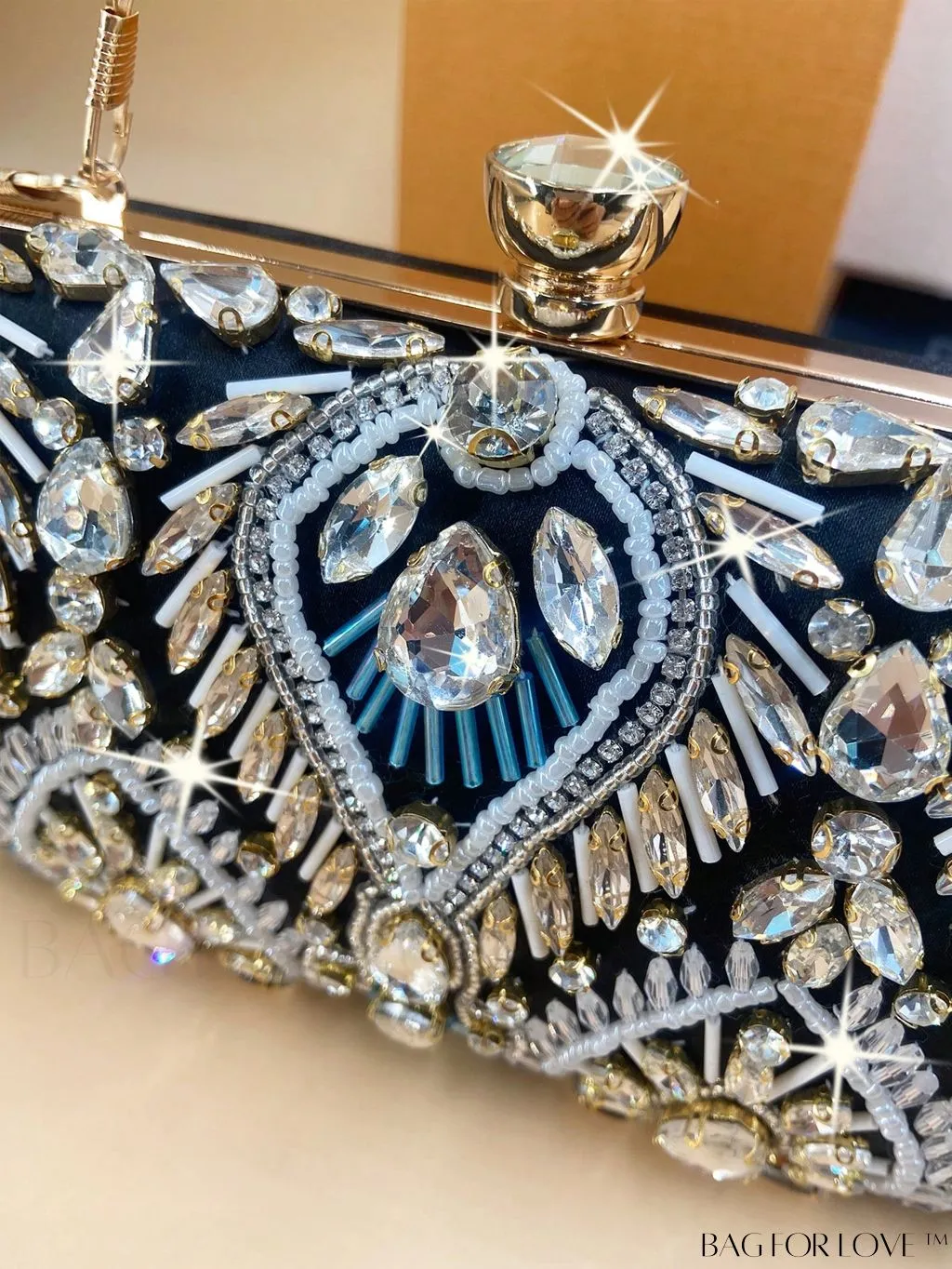 BagForLove - Evening Clutch Bag with Rhinestone Decor, perfect for Parties and Events