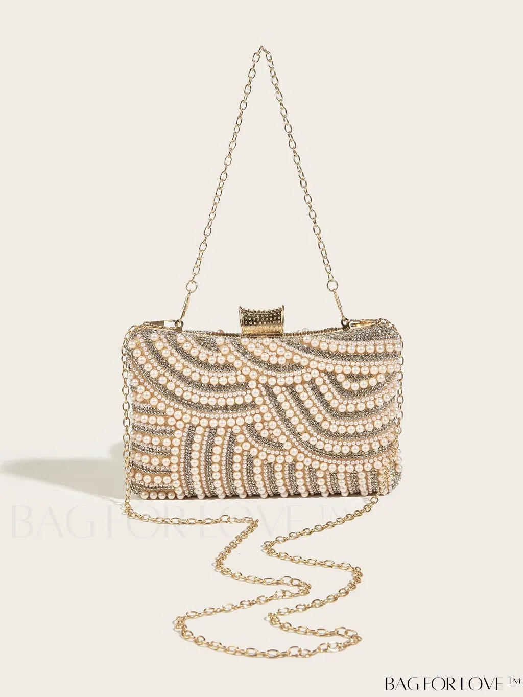 BagForLove - Glamorous Faux Pearl & Rhinestone Box Bag: Perfect for Weddings, Proms & Parties