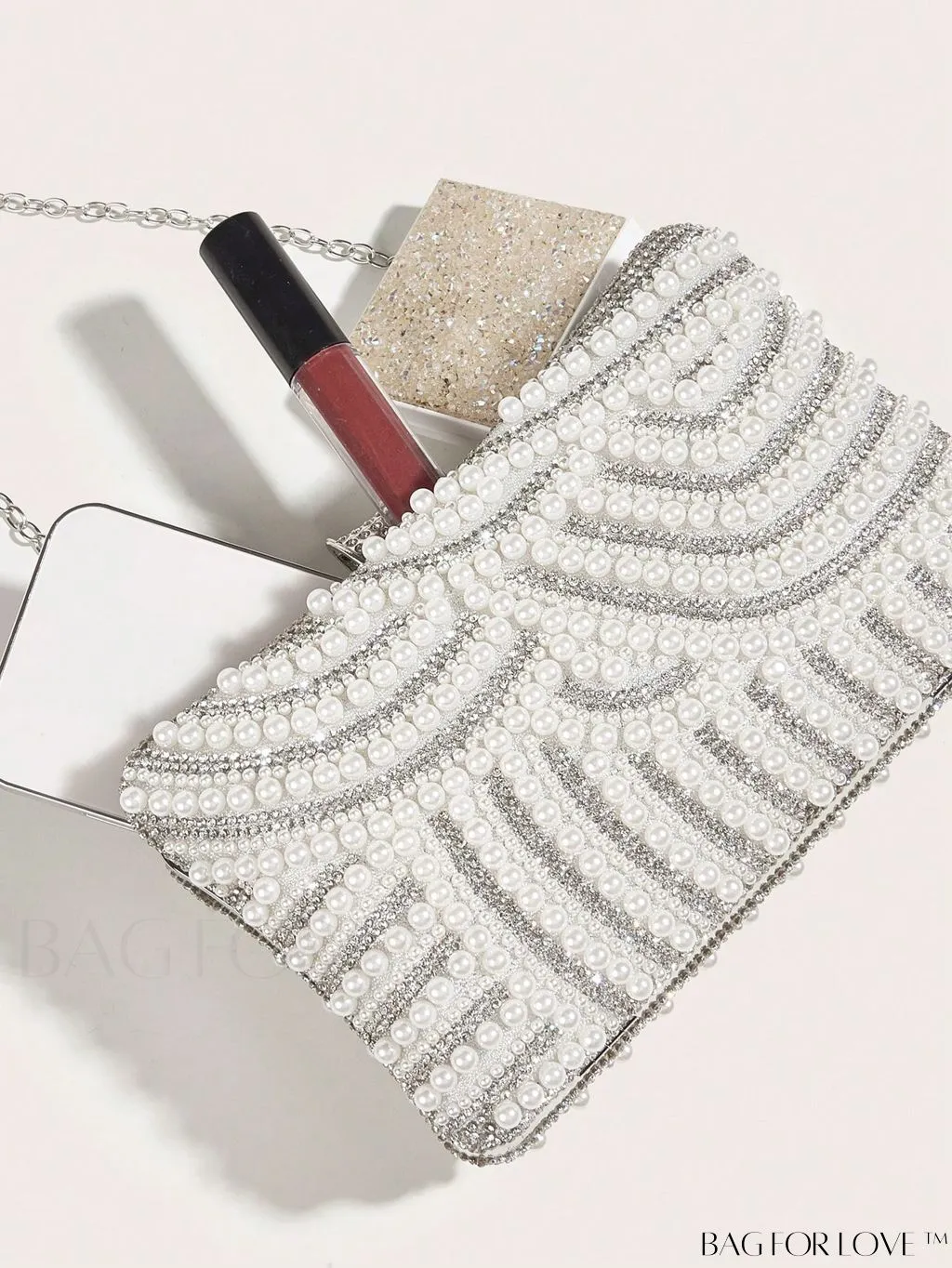 BagForLove - Glamorous Faux Pearl & Rhinestone Box Bag: Perfect for Weddings, Proms & Parties