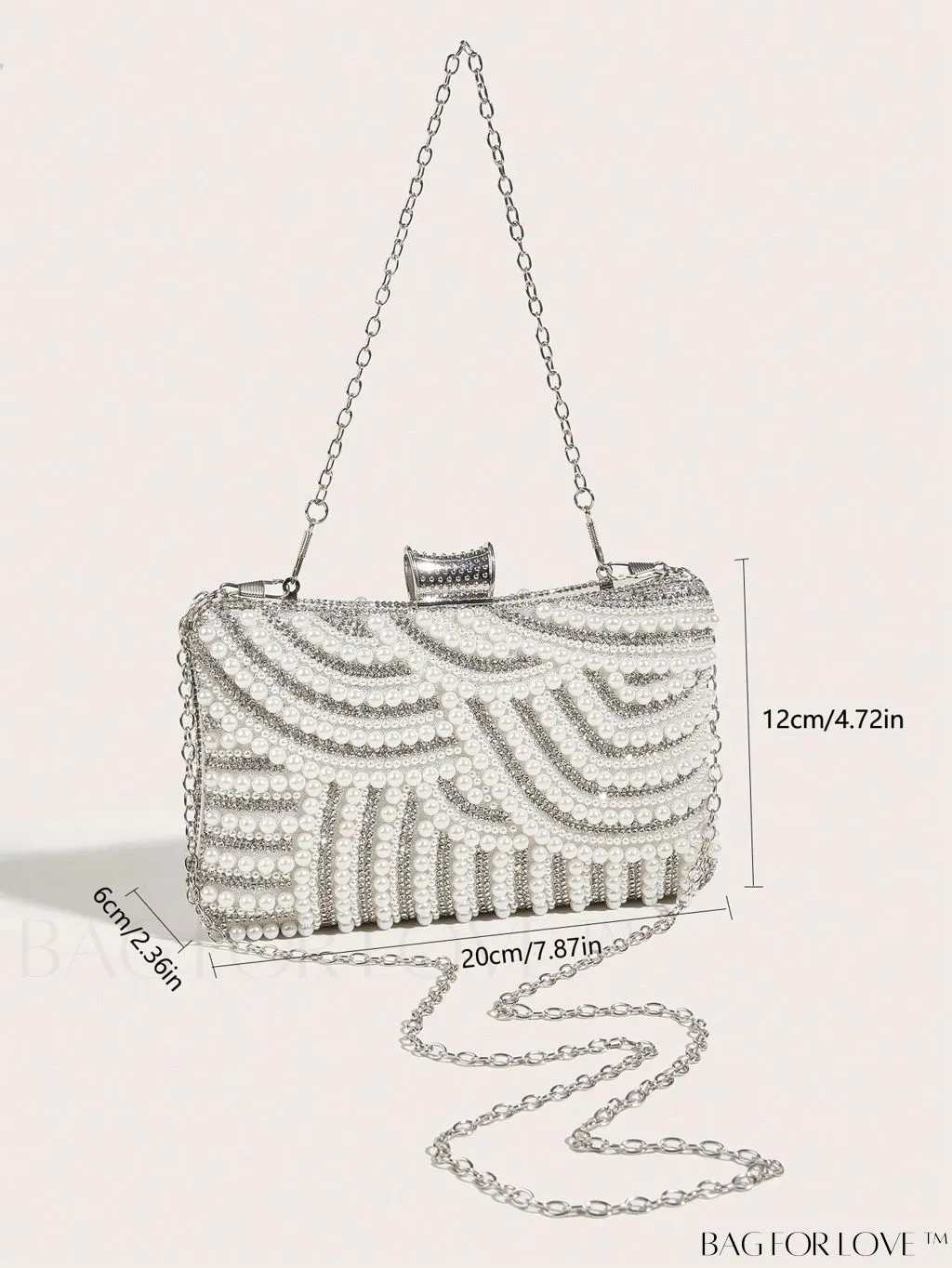BagForLove - Glamorous Faux Pearl & Rhinestone Box Bag: Perfect for Weddings, Proms & Parties