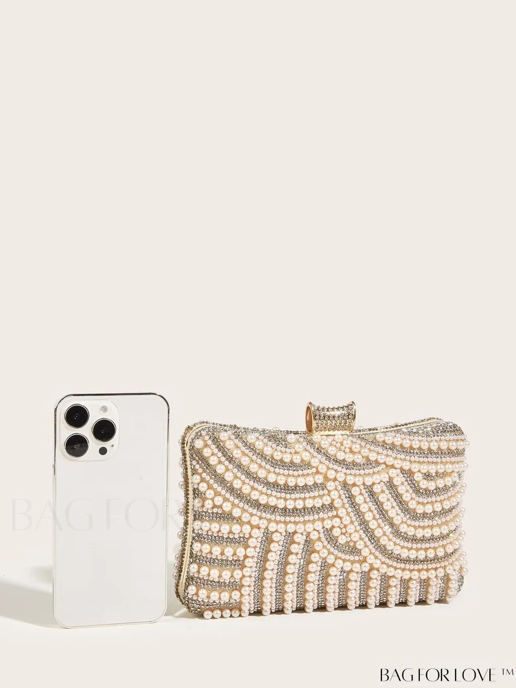 BagForLove - Glamorous Faux Pearl & Rhinestone Box Bag: Perfect for Weddings, Proms & Parties